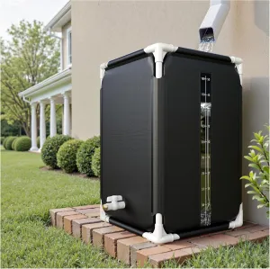 HIRALIY 50 Gallon Collapsible Rain Barrel, Portable Water Storage Tank, Rainwater Collection System Downspout, Water Barrel for Garden, Irrigation