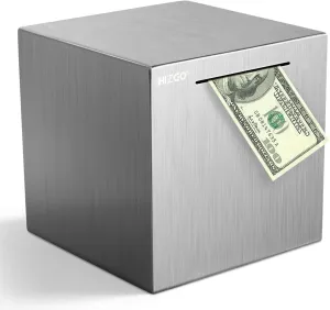 hizgo Piggy Bank for Adults Stainless Steel Savings Bank to Help Budget and Save Must Break to Access Money（7.9 inch）