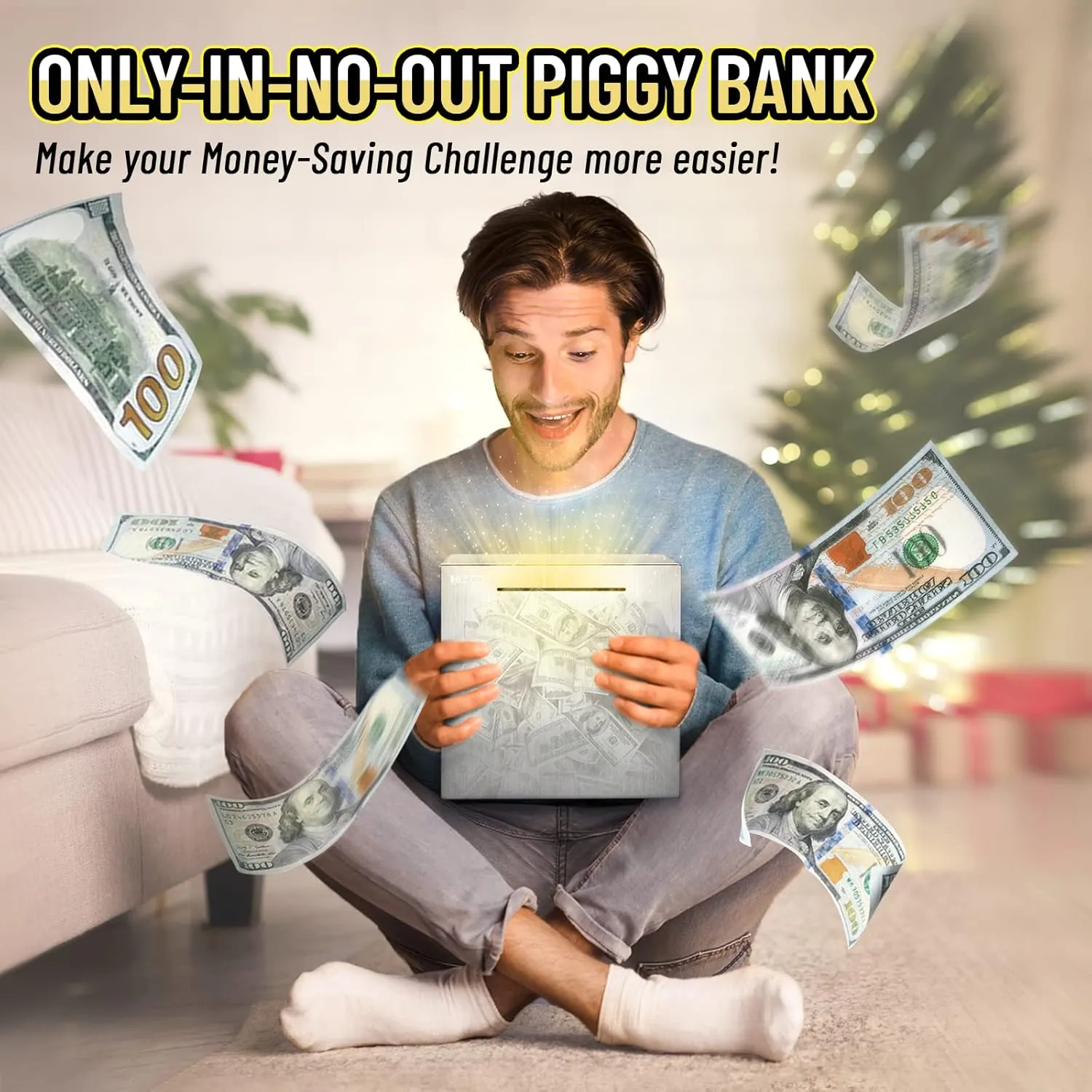 hizgo Piggy Bank for Adults Stainless Steel Savings Bank to Help Budget and Save Must Break to Access Money（7.9 inch）