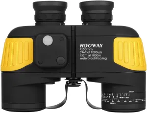Hooway 7x50 Waterproof Fogproof Military Marine Binoculars w/Internal Rangefinder & Compass for Navigation,Boating,Fishing,and More