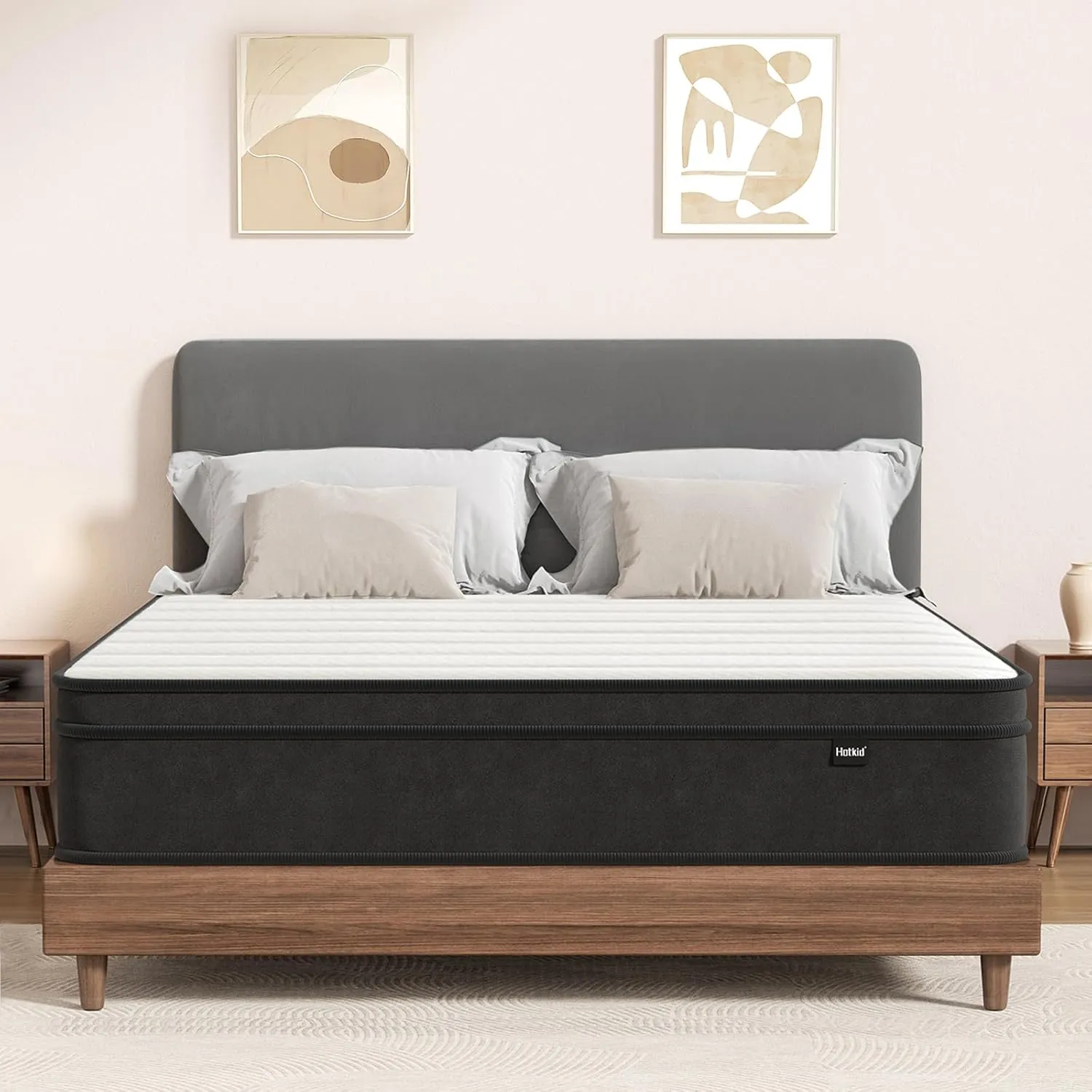 Hotkid,Queen Mattress,10 Inch High Density Foam Hybrid Mattresses in a Box with Individual Pocket Spring,Queen Size mattresses,Breathable Supportive and Pressure Relief,Guest and Kids Bedroom