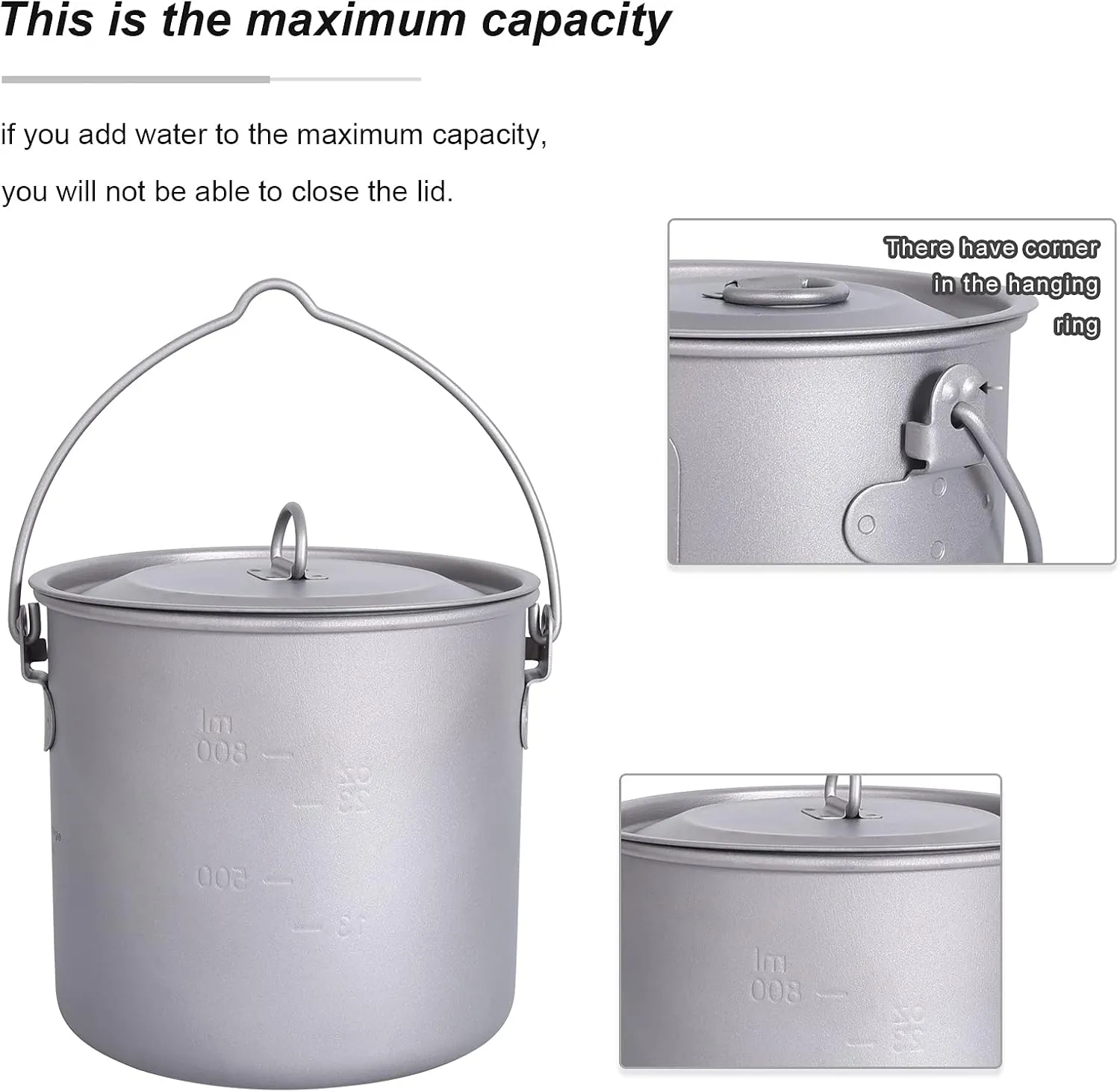 iBasingo 1100ml Titanium Mug Camping Cup Tea Coffee Water Pot with Lid Ultralight Outdoor Travel Tableware with Foldable Handle Picnic Backpacking Trekking Portable Drinkware Survival Gear Ti3041D