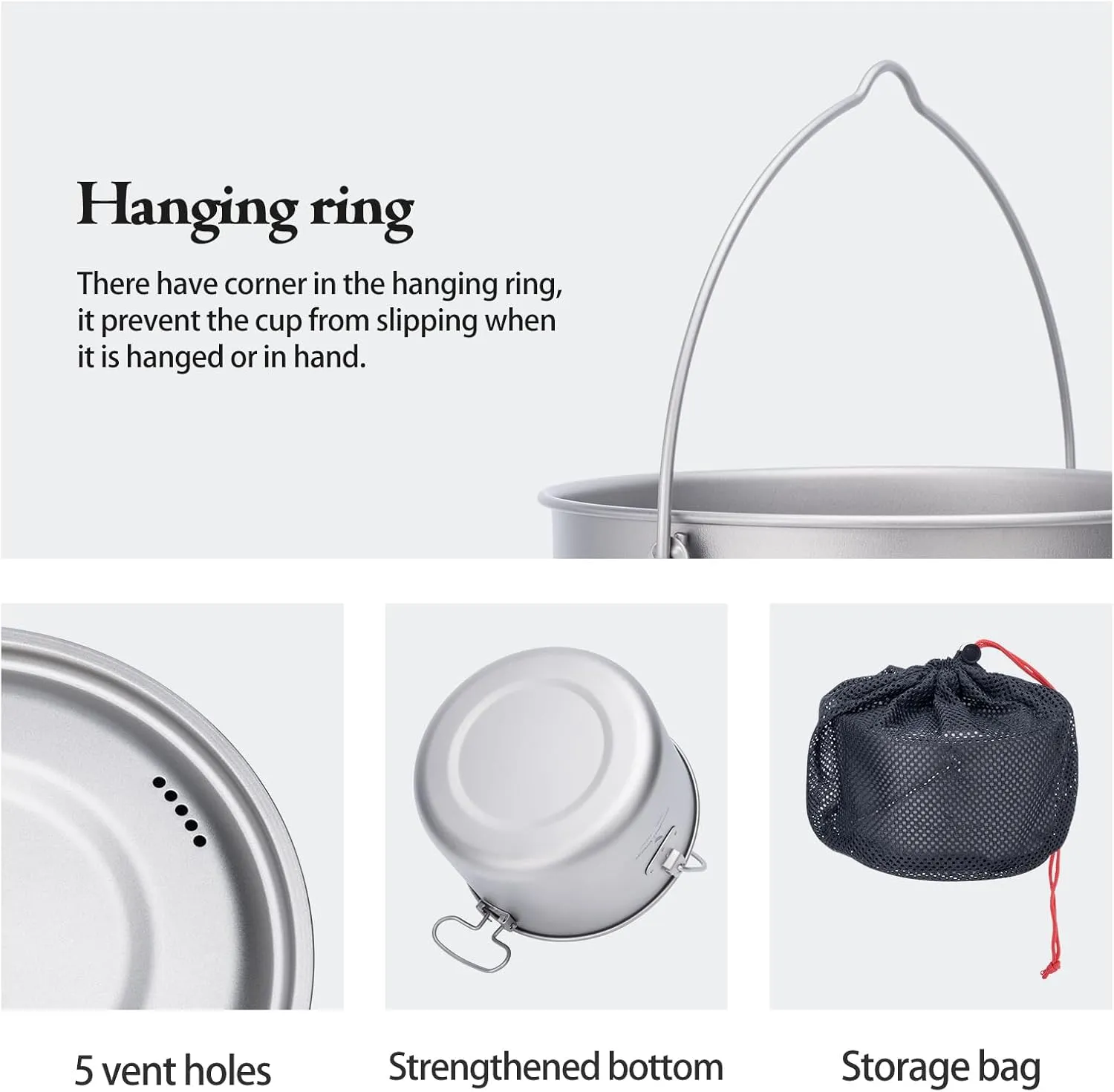 iBasingo 3-Piece Titanium Pot Set (1.3L 1.95L 2.9L) with Lids Ultralight Camping Cookware for Backpacking, Hiking & Outdoor Cooking, Nesting Backpacker Pots with Measurement Marks Ti2056C