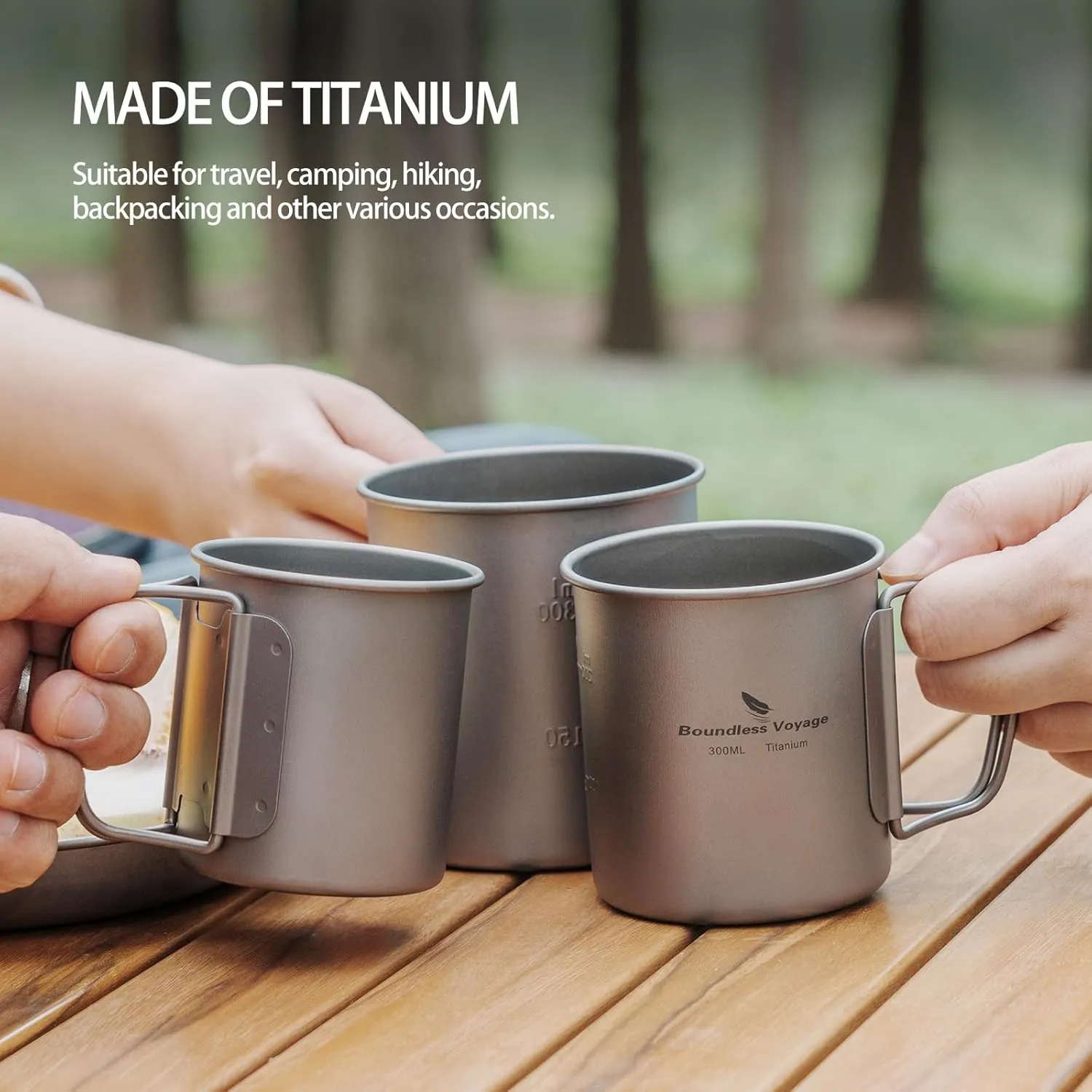 iBasingo 450ml Titanium Mug with Lid Tea Coffee Water Cup Outdoor Camping Pot Ultra-light Portable Hiking Backpacking Cooking Kit Picnic Tableware Drinkware with Foldable Handle Ti3035D