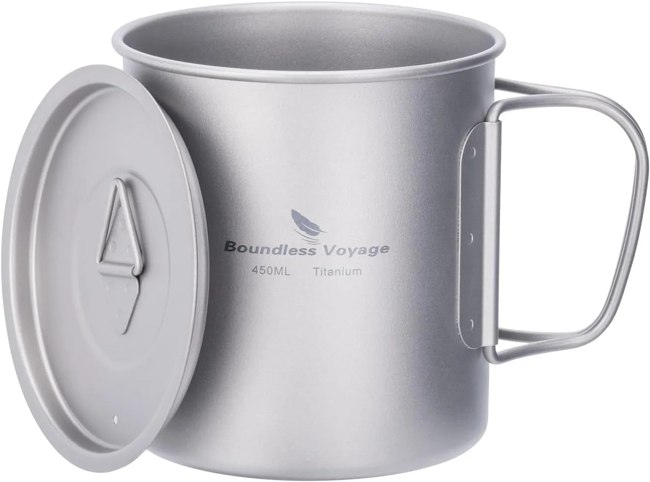 iBasingo 450ml Titanium Mug with Lid Tea Coffee Water Cup Outdoor Camping Pot Ultra-light Portable Hiking Backpacking Cooking Kit Picnic Tableware Drinkware with Foldable Handle Ti3035D