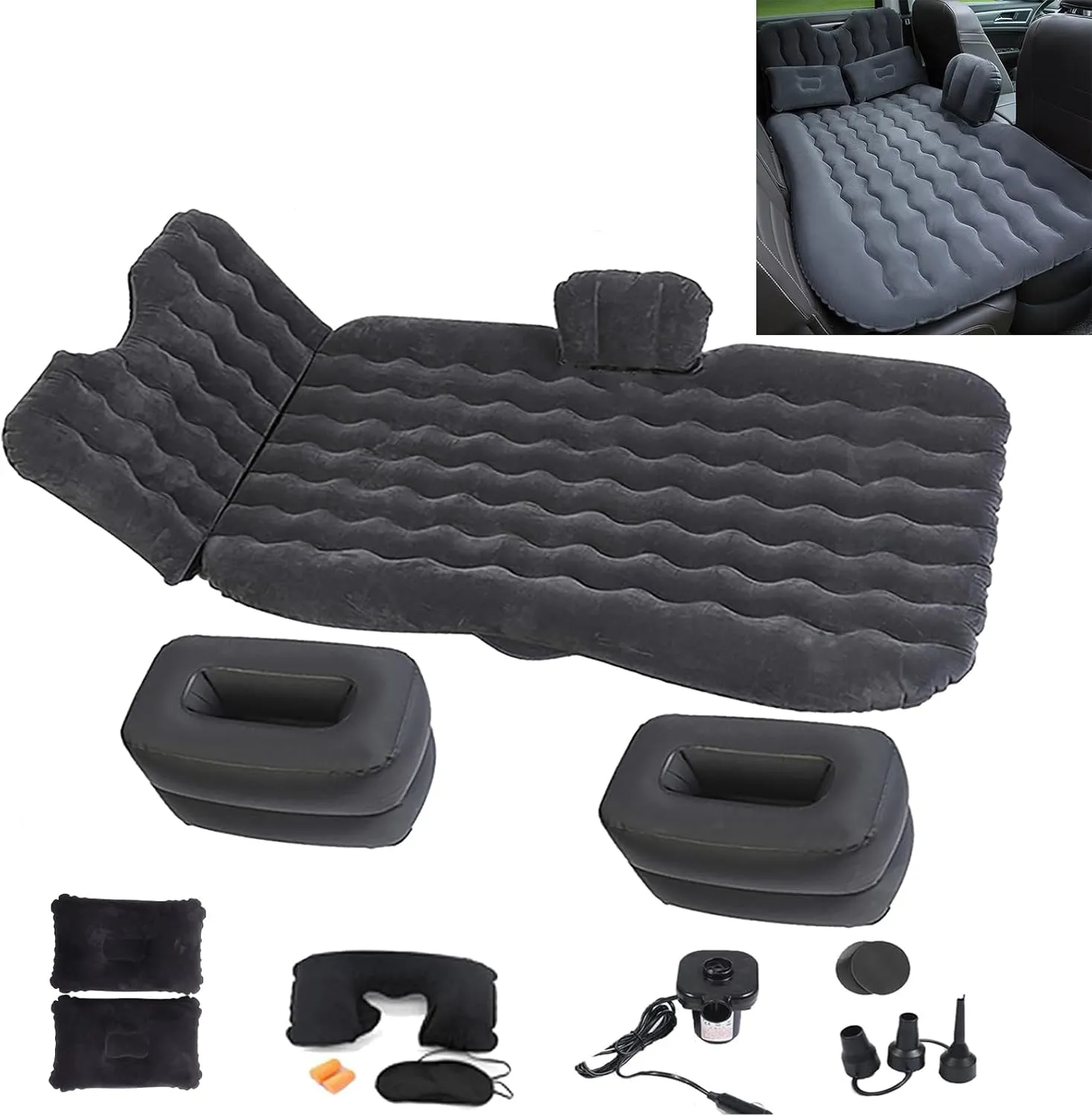 Inflatable Car Air Mattress Back Seat Bed,Thickened Car Travel Camping Air Mattress with Air Pump,Blow Up Bed Portable Car Sleeping Mattress for Car Universal SUV