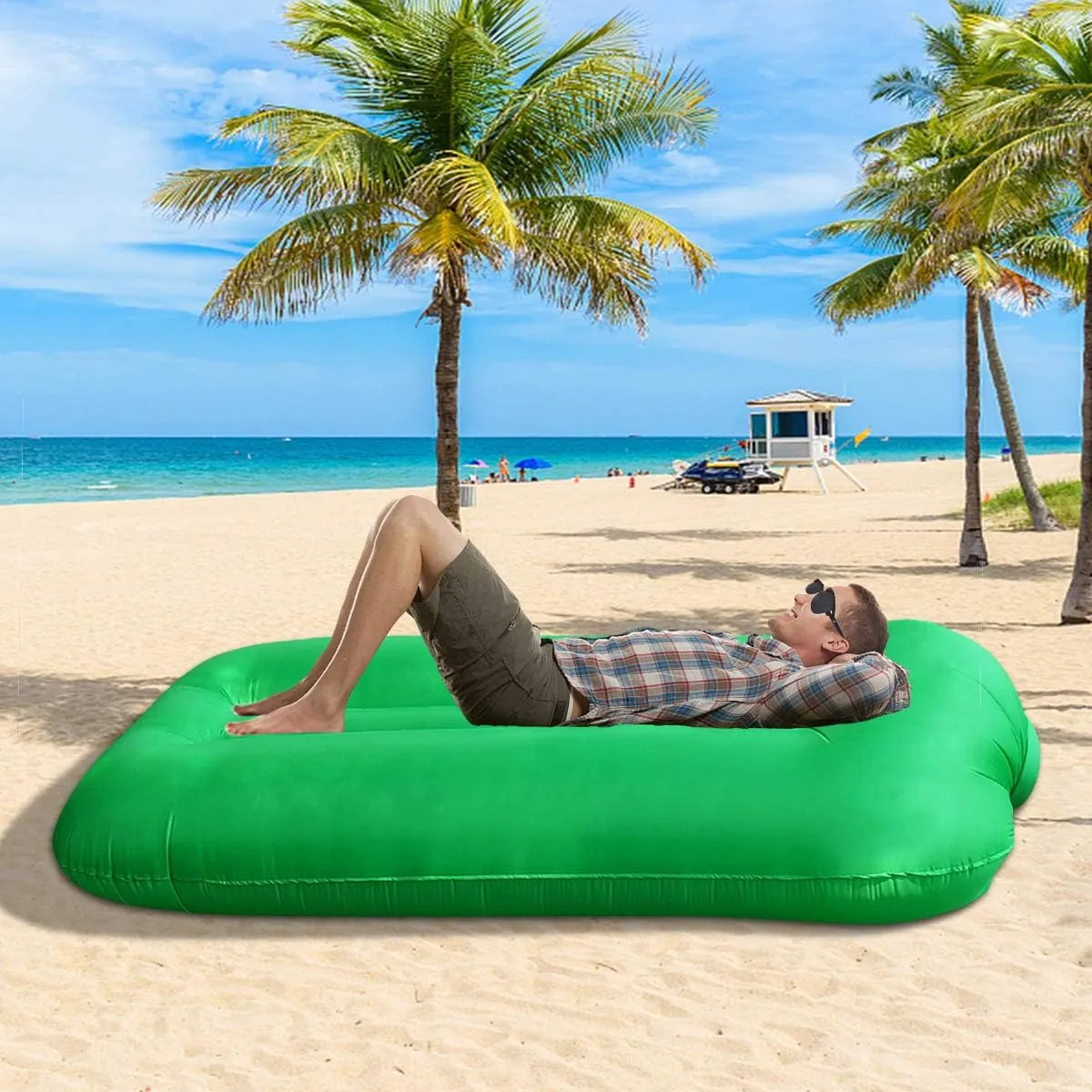 Inflatable Couch Blow Up Air Sofa Outdoor Picnic Folding Beach Chair Camping Gear Accessories Kids Air Mattress Beds for Adults Includes Travel Bag