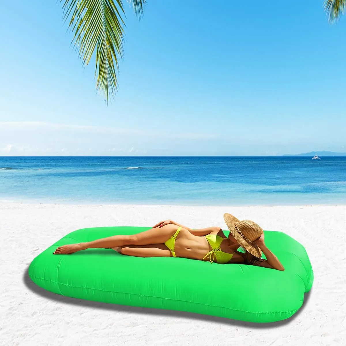 Inflatable Couch Blow Up Air Sofa Outdoor Picnic Folding Beach Chair Camping Gear Accessories Kids Air Mattress Beds for Adults Includes Travel Bag