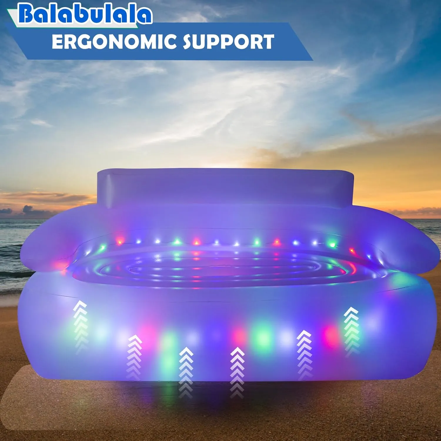 Inflatable Couch for Adults Kids,Illuminated Blow Up Lounger Chair Built-in Air Pump,LED Swimming Pool Air Chair for Adults,Inflatable Game Sofa Perfect for Rooms,Camping or Home