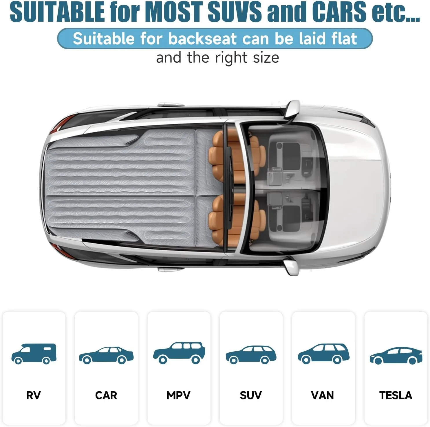 Inflatable SUV Air Mattress Bed Car Mattress for SUV, Double-Sided Flocking Travel Camping Bed Car Air Mattress, Car Sleeping Mattress Bed for Universal SUV with Car Air Pump 2 Pillows