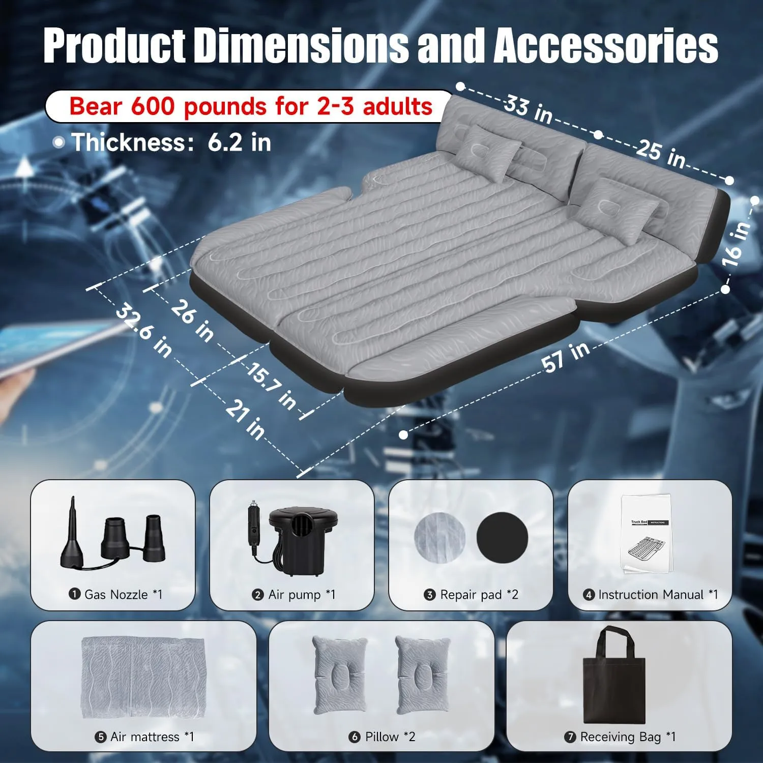 Inflatable SUV Air Mattress Bed Car Mattress for SUV, Double-Sided Flocking Travel Camping Bed Car Air Mattress, Car Sleeping Mattress Bed for Universal SUV with Car Air Pump 2 Pillows