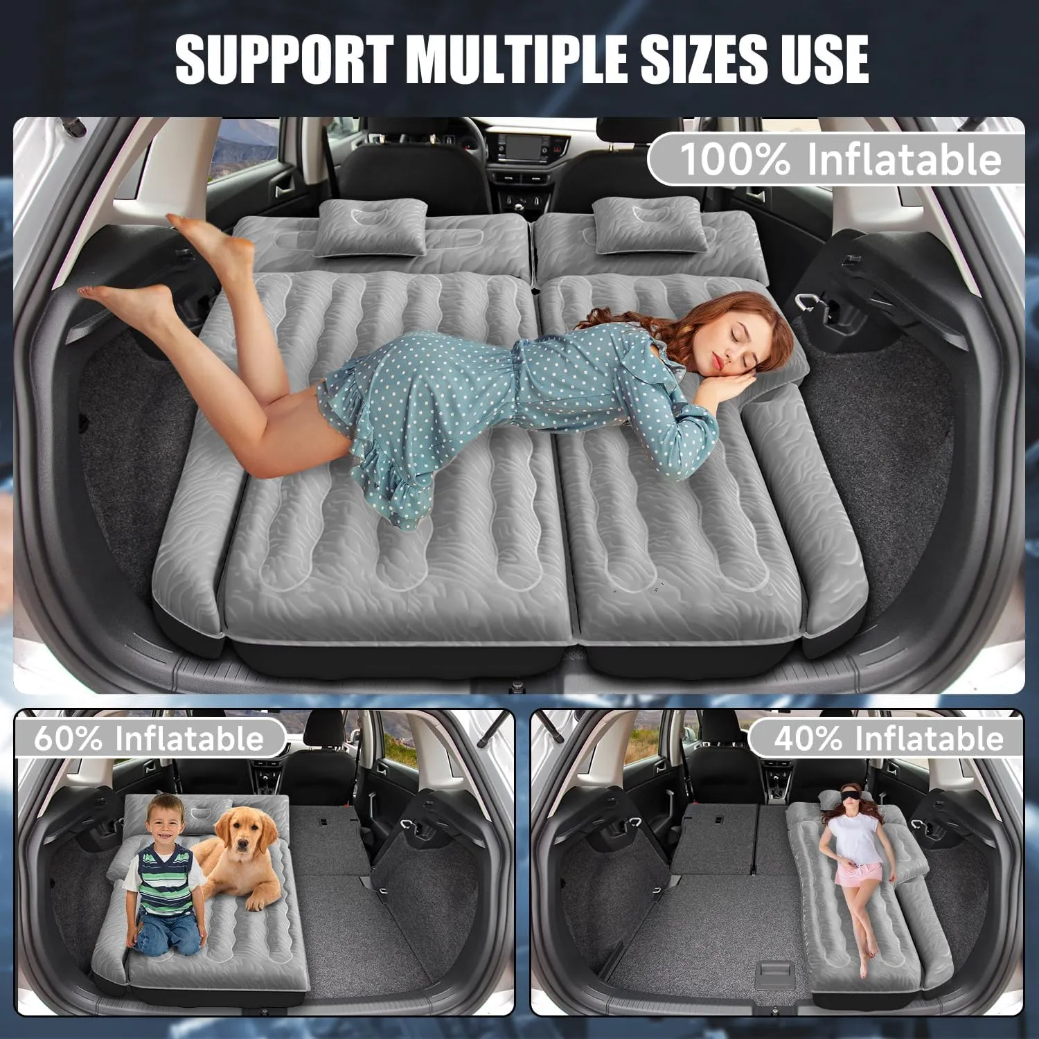 Inflatable SUV Air Mattress Bed Car Mattress for SUV, Double-Sided Flocking Travel Camping Bed Car Air Mattress, Car Sleeping Mattress Bed for Universal SUV with Car Air Pump 2 Pillows
