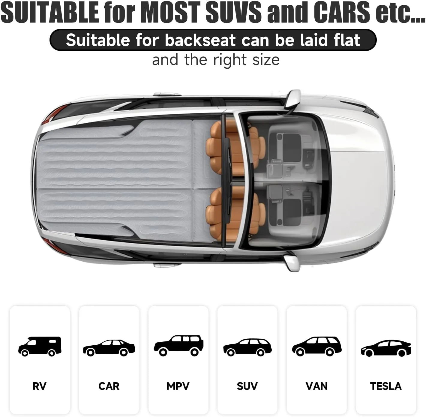 Inflatable SUV Air Mattress Bed Car Mattress for SUV, Double-Sided Flocking Travel Camping Bed Car Air Mattress, Car Sleeping Mattress Bed for Universal SUV with Car Air Pump 2 Pillows