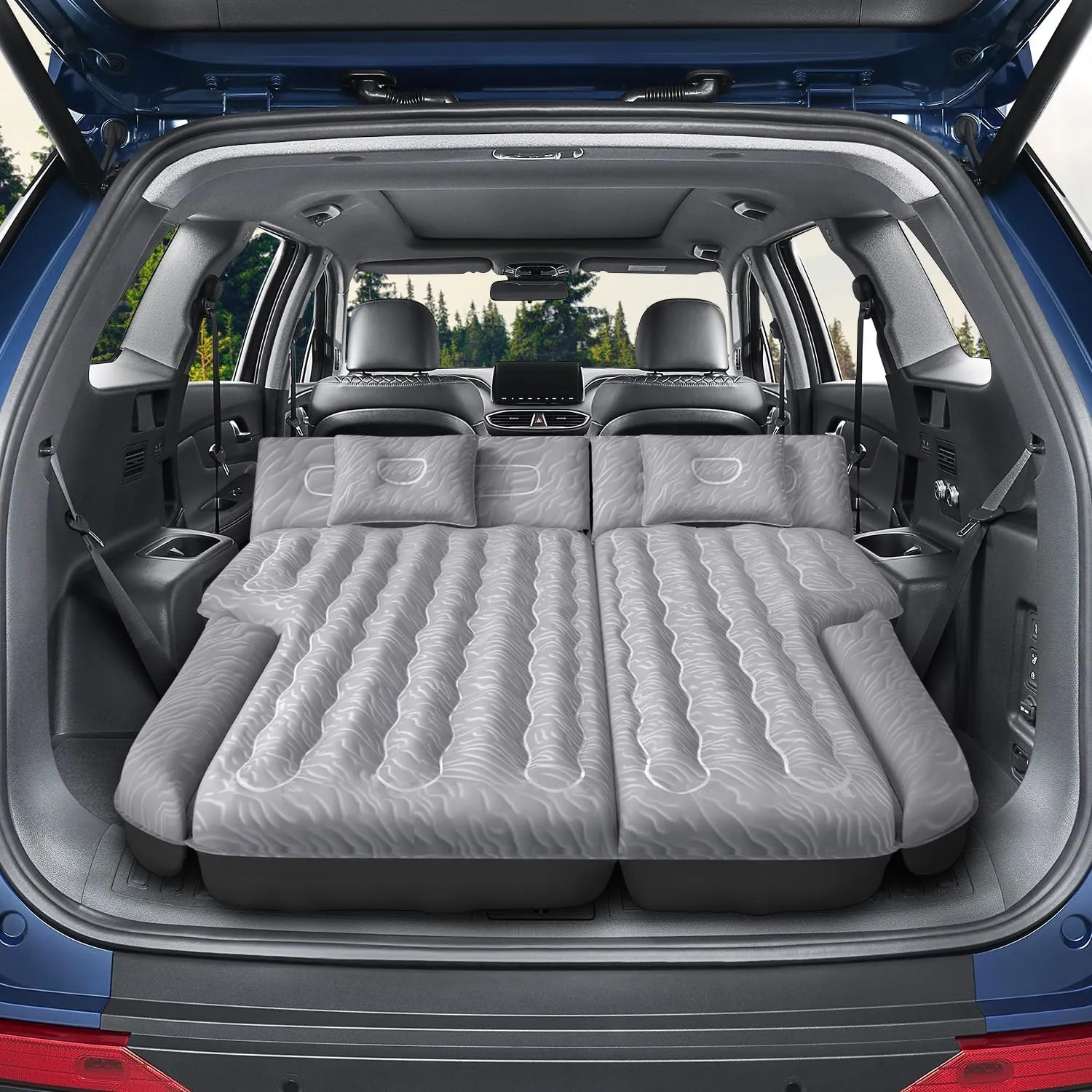 Inflatable SUV Air Mattress Bed Car Mattress for SUV, Double-Sided Flocking Travel Camping Bed Car Air Mattress, Car Sleeping Mattress Bed for Universal SUV with Car Air Pump 2 Pillows