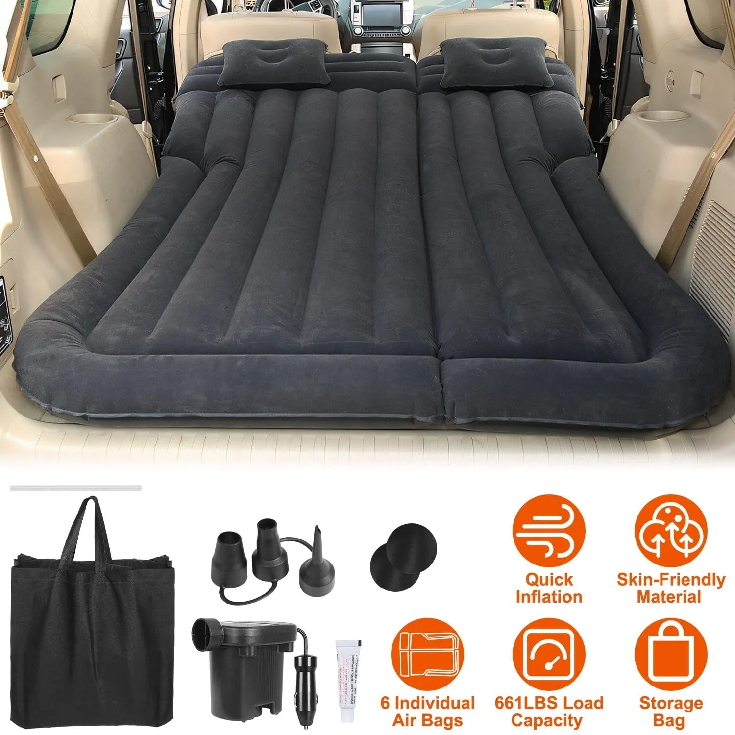Inflatable SUV Air Mattress Thickened Camping Bed Cushion with Pillow