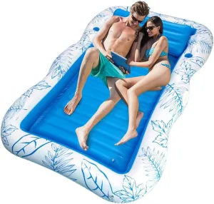 Inflatable Tanning Pool Lounger Float Sun Tanning Water Filled Floatie Toys with Drink Holder 85"x63"