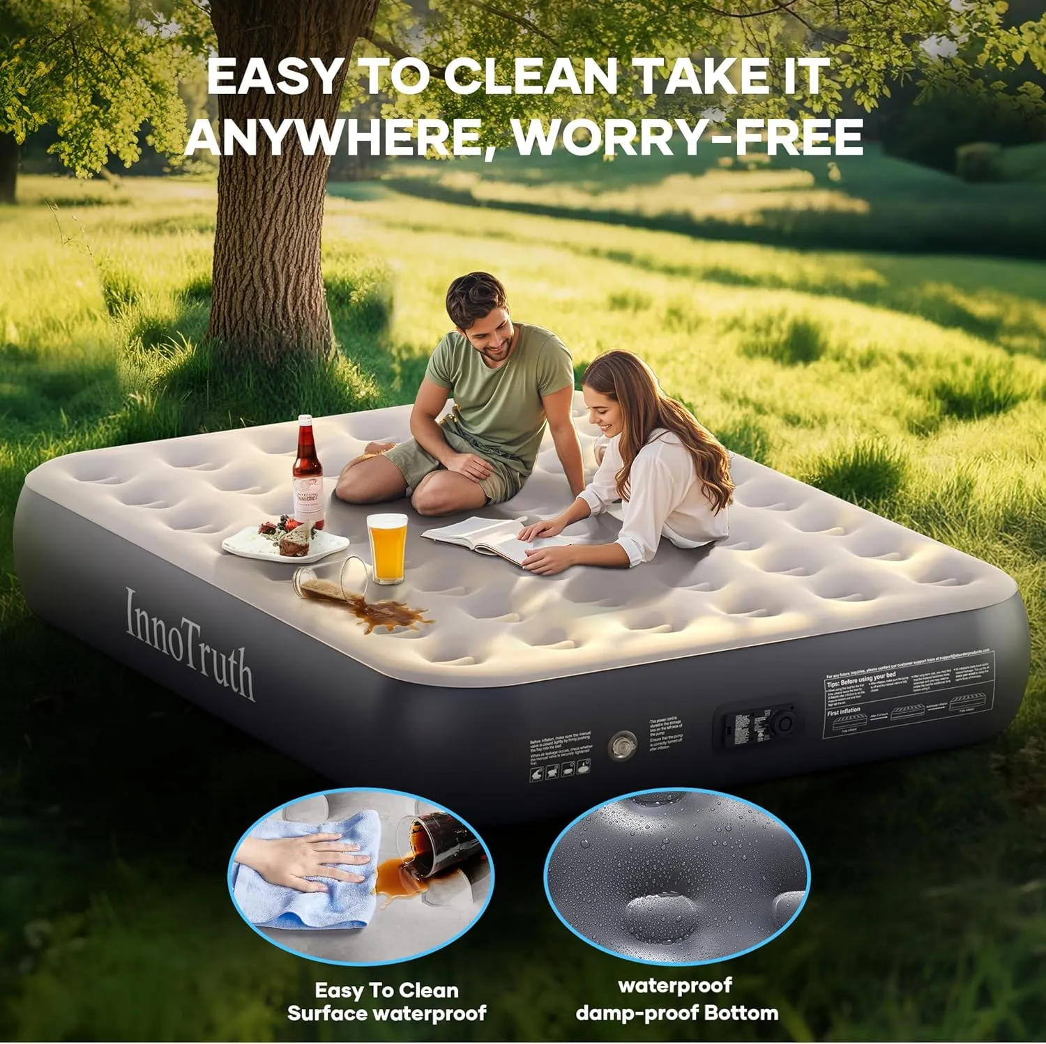 InnoTruth Full Camping Air Mattress with Built-in Pump, 13" Raised Comfort, Durable Inflatable Bed for Home & Guests, Fast Inflation, Strong Support, Ideal for Travel, Dark Gray