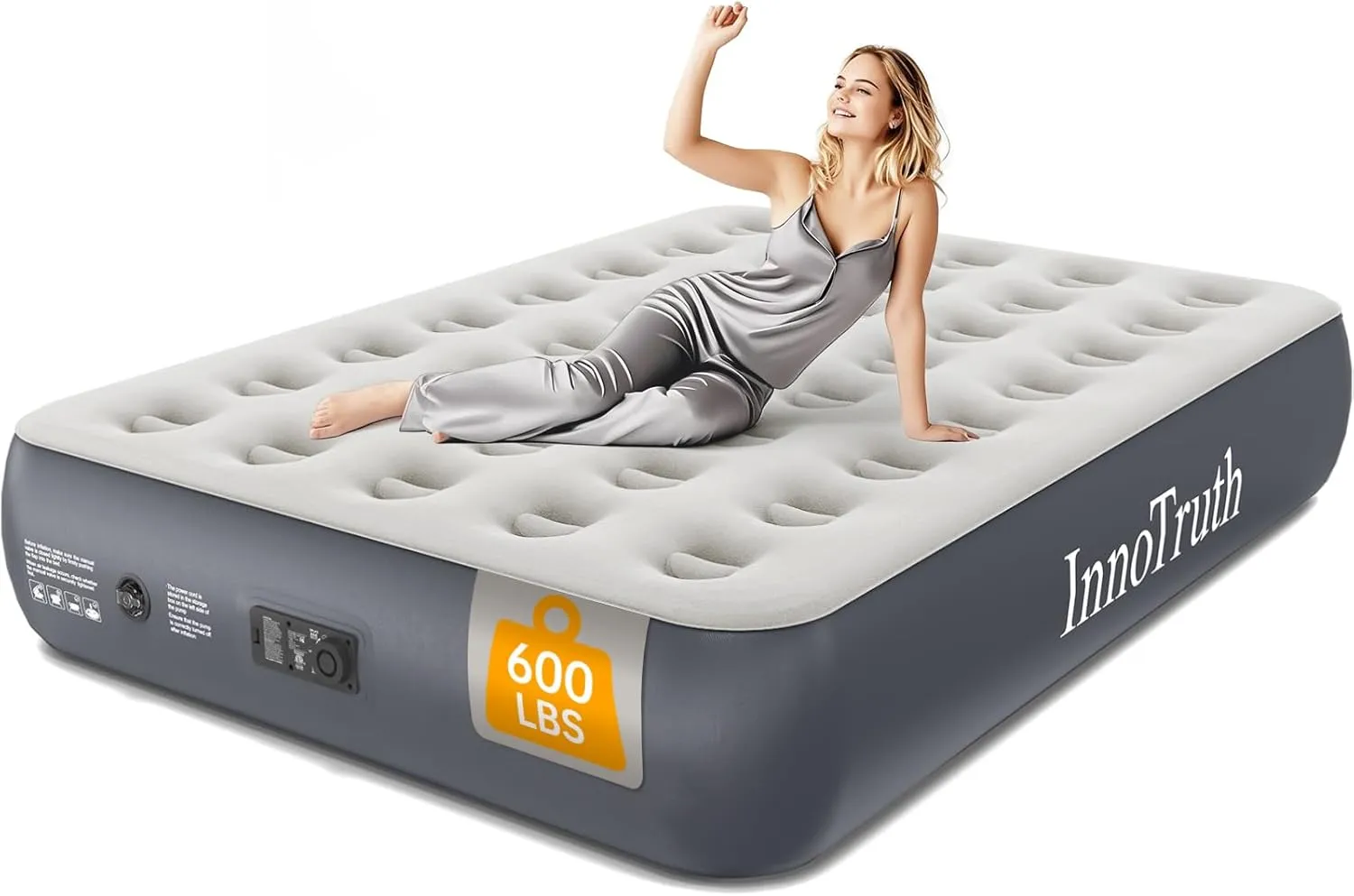 InnoTruth Full Camping Air Mattress with Built-in Pump, 13" Raised Comfort, Durable Inflatable Bed for Home & Guests, Fast Inflation, Strong Support, Ideal for Travel, Dark Gray