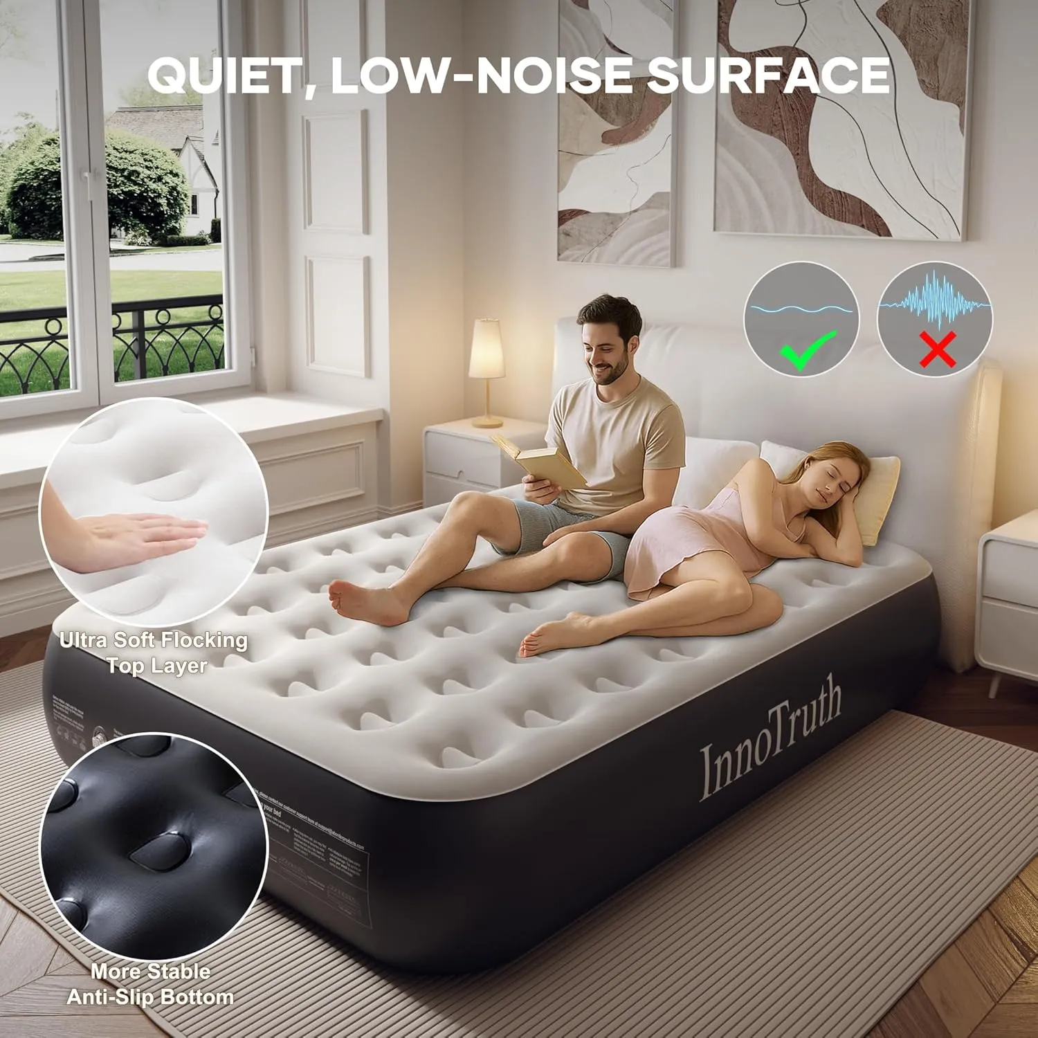 InnoTruth Full Camping Air Mattress with Built-in Pump, 13" Raised Comfort, Durable Inflatable Bed for Home & Guests, Fast Inflation, Strong Support, Ideal for Travel, Dark Gray