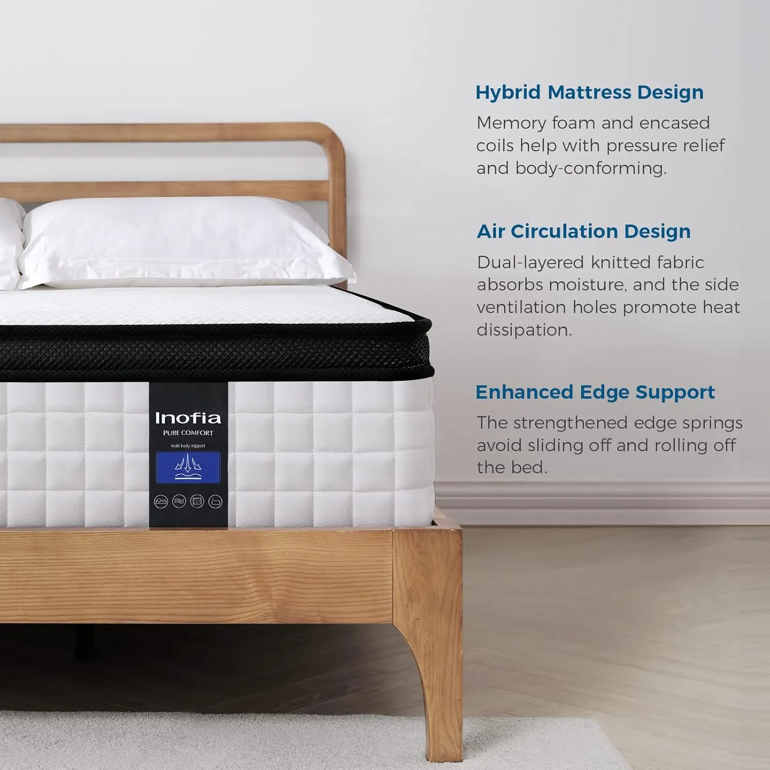 Inofia Queen Mattress 12 inch - Hybrid Queen Size Mattresses Cool Bed with Waterproof Mattress Protector Included, Medium Firm Feel, Motion Isolation, 101 Nights Trial