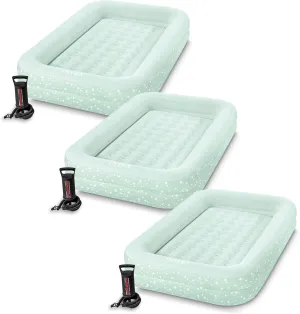 Intex Kids Travel Air Mattress Inflatable Bed Set with Raised Sides, Hand Pump, and Carrying Bag for Camping Trips and Sleepovers, (3 Pack)