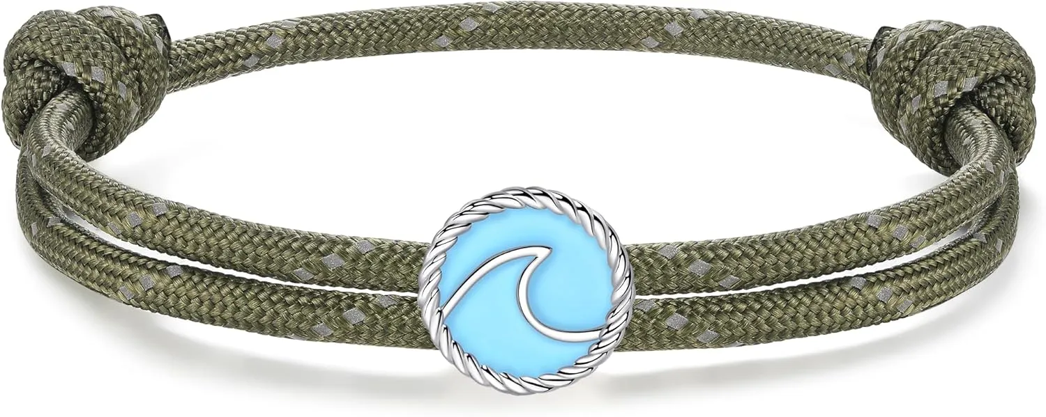 J.Endéar Compass Nautical Paracord Bracelet for Men, 925 Sterling Silver Handmade Bracelet Surfer Summer Beach Jewelry Partner Friendship Gift