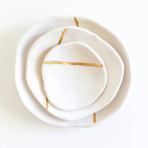 JKH Ceramics Pinch Pot Nesting Bowls - Gold Stripe