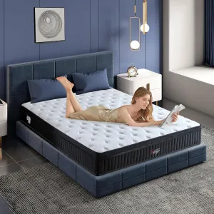 Juego Queen Mattress, 12 Inch Mixed Memory Foam Mattress. Bagged Spring, Zoned Pressure Relief, Medium Firm Feel, Motion Isolation, Deep Sleep, Certified Safe Foams and Fabric, CertiPUR-US,Black