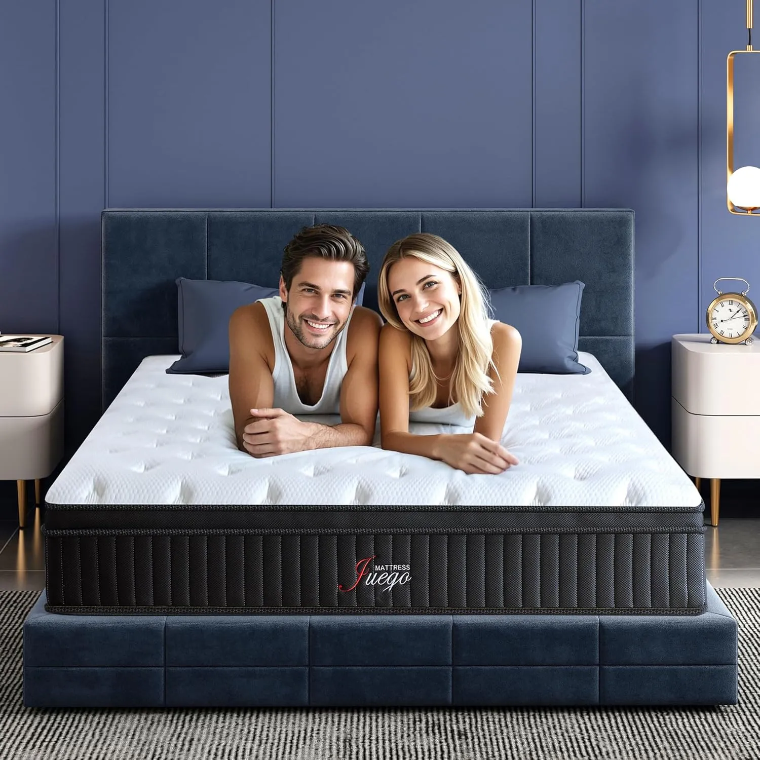 Juego Queen Mattress, 12 Inch Mixed Memory Foam Mattress. Bagged Spring, Zoned Pressure Relief, Medium Firm Feel, Motion Isolation, Deep Sleep, Certified Safe Foams and Fabric, CertiPUR-US,Black