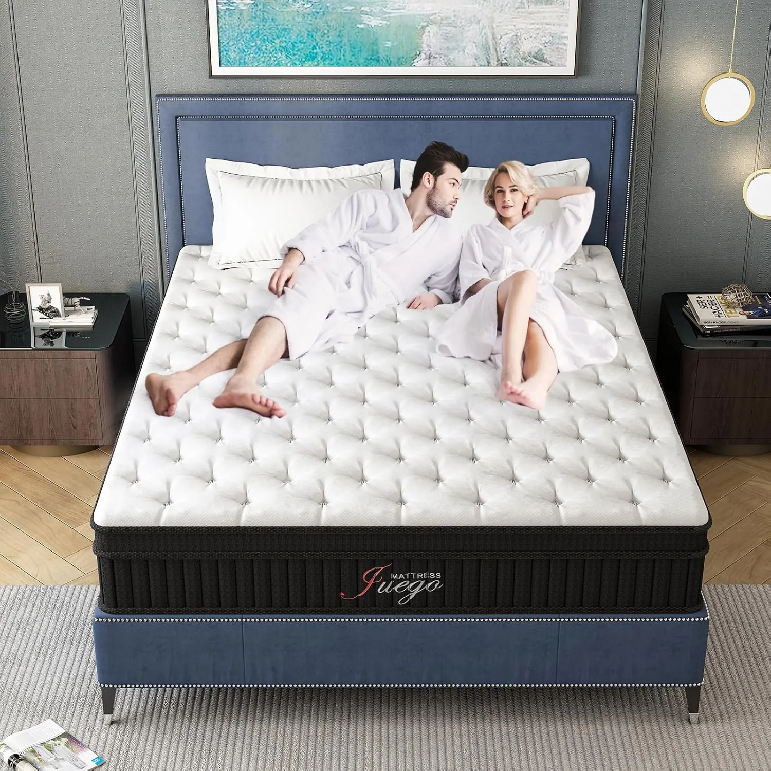 Juego Queen Mattress, 12 Inch Mixed Memory Foam Mattress. Bagged Spring, Zoned Pressure Relief, Medium Firm Feel, Motion Isolation, Deep Sleep, Certified Safe Foams and Fabric, CertiPUR-US,Black