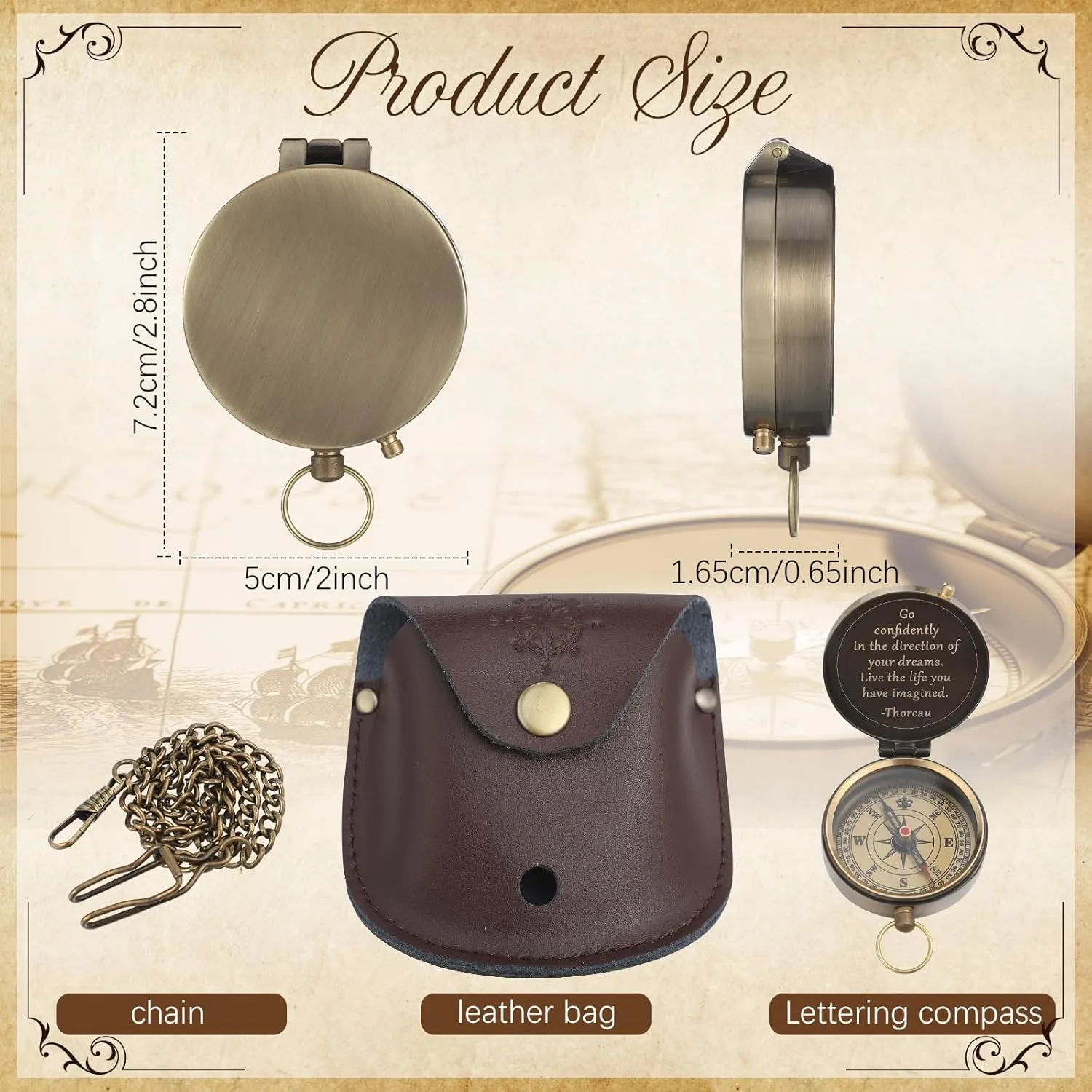 Kanayu 2 Pcs Compass Graduation Gift Compass with Stamped Leather Case and Leather Journal Notebook High School College Graduation Gifts for Him