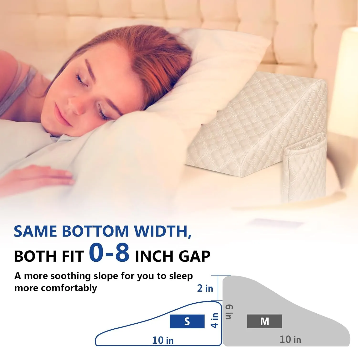 Kayfia King Size (76"x10"x4") Pillow Wedge for Headboard Gap Bed Gap Filller (0-8") Mattress Space Filler Pillow Stopper with 2 Side Pocket Triangle Foam Pillow Wedge Between Headboard Mattress(White)