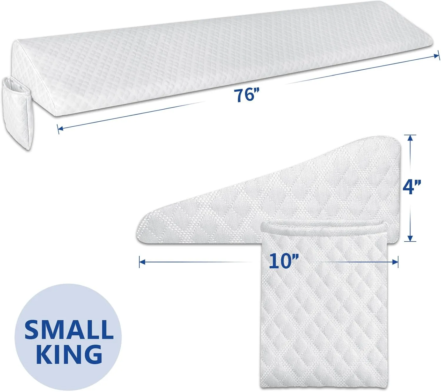 Kayfia King Size (76"x10"x4") Pillow Wedge for Headboard Gap Bed Gap Filller (0-8") Mattress Space Filler Pillow Stopper with 2 Side Pocket Triangle Foam Pillow Wedge Between Headboard Mattress(White)