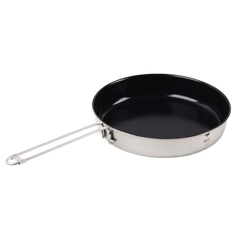 Keith Titanium Pan Frying Pan Camping Hiking Ultralight Titanium Cookware Pan Folding Handle Non-stick fry Pan 1000ml Ti8150