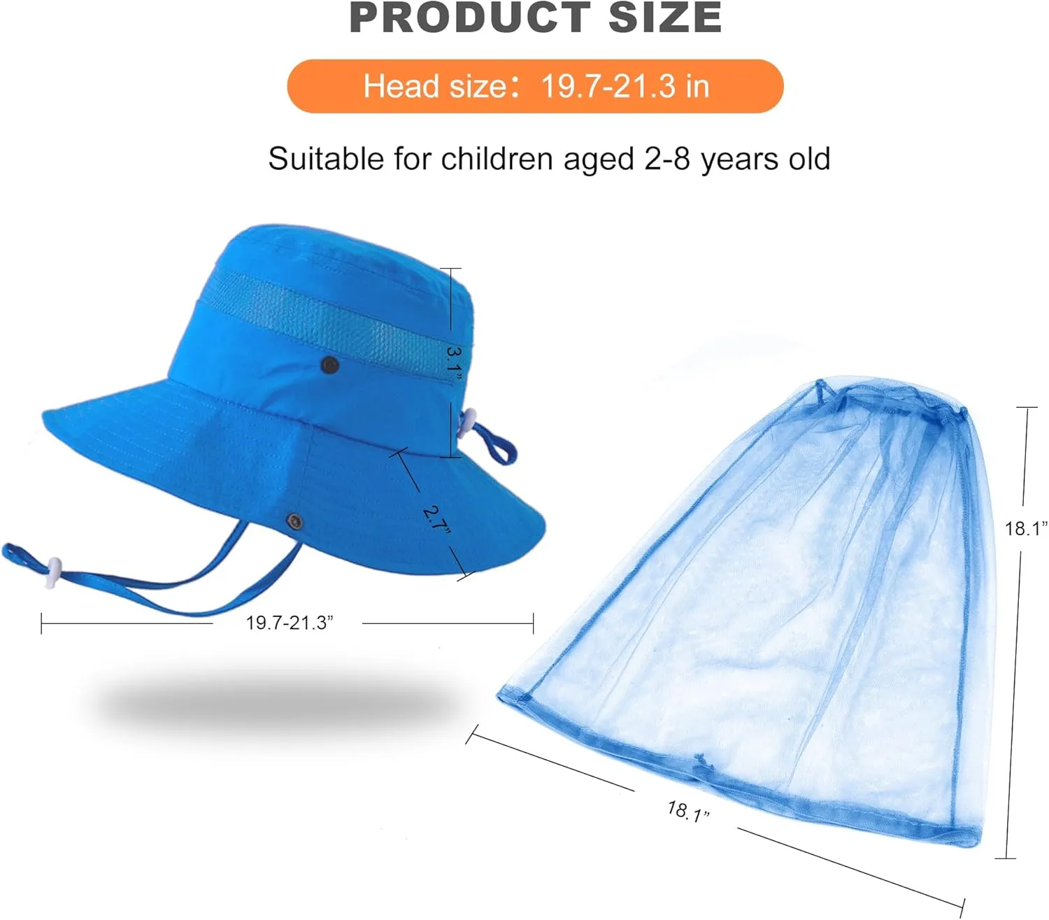 Kids Mosquito Head Net Hat - Bug Cap UPF 50  Sun Protection for Beekeeping Garden Fishing