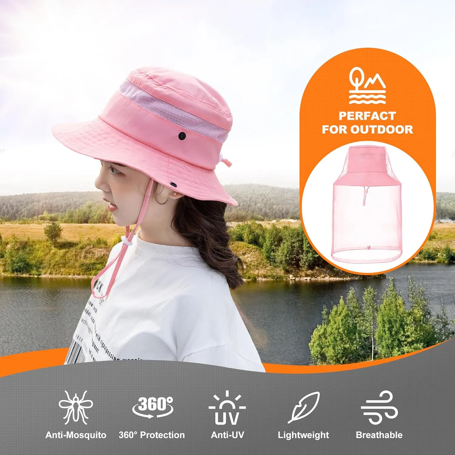 Kids Mosquito Head Net Hat - Bug Cap UPF 50  Sun Protection for Beekeeping Garden Fishing