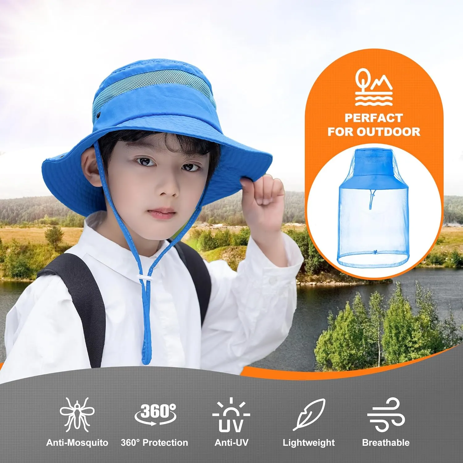 Kids Mosquito Head Net Hat - Bug Cap UPF 50  Sun Protection for Beekeeping Garden Fishing