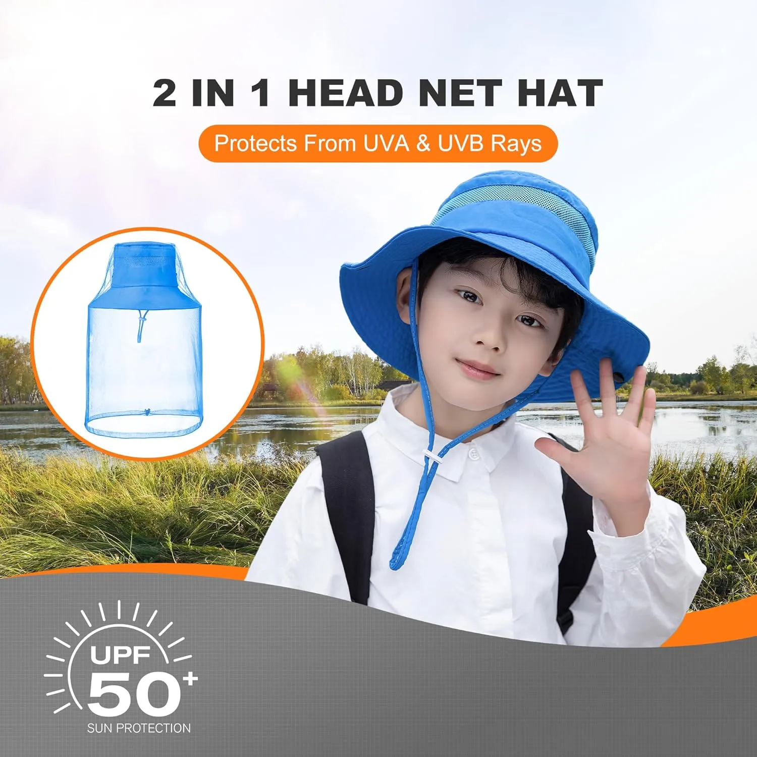 Kids Mosquito Head Net Hat - Bug Cap UPF 50  Sun Protection for Beekeeping Garden Fishing