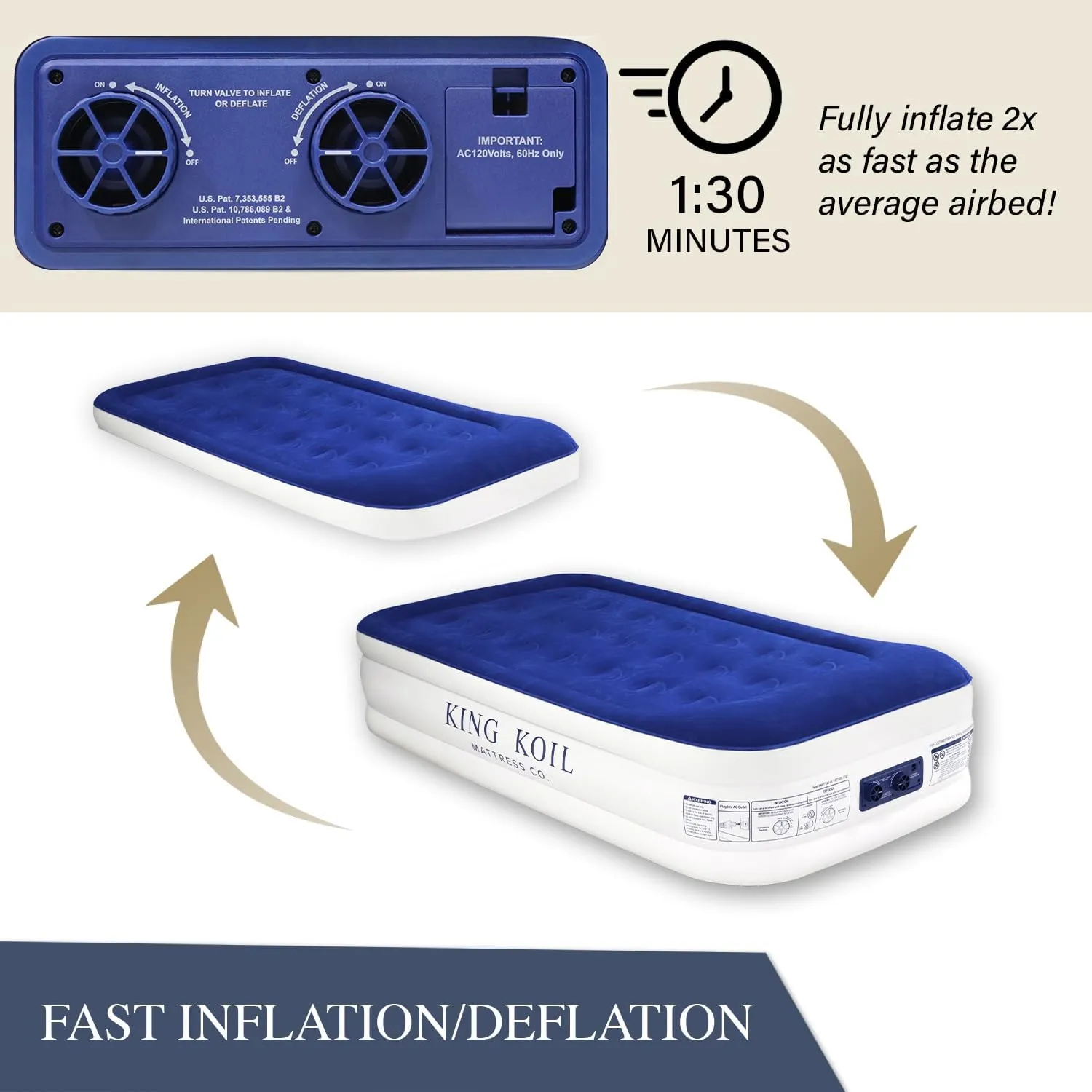 King Koil Luxury Twin Air Mattress with Built-in High Speed Pump for Camping, Home & Guests - Twin Size Double High Airbed Luxury Inflatable Blow Up Mattress Waterproof (1-Year Manufacturer Warranty)