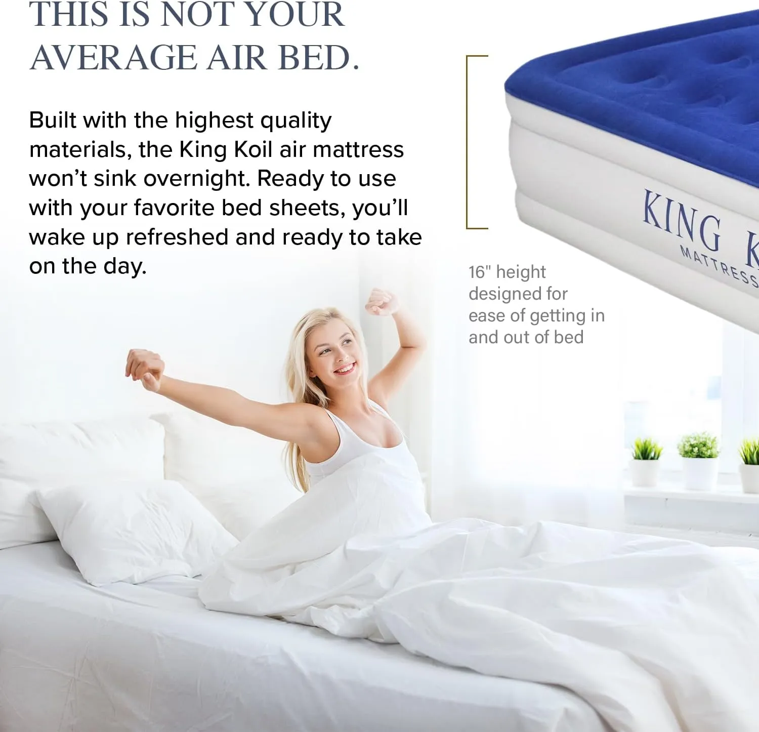 King Koil Luxury Twin Air Mattress with Built-in High Speed Pump for Camping, Home & Guests - Twin Size Double High Airbed Luxury Inflatable Blow Up Mattress Waterproof (1-Year Manufacturer Warranty)