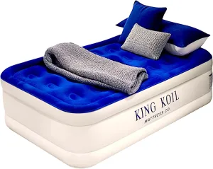 King Koil Luxury Twin Air Mattress with Built-in High Speed Pump for Camping, Home & Guests - Twin Size Double High Airbed Luxury Inflatable Blow Up Mattress Waterproof (1-Year Manufacturer Warranty)