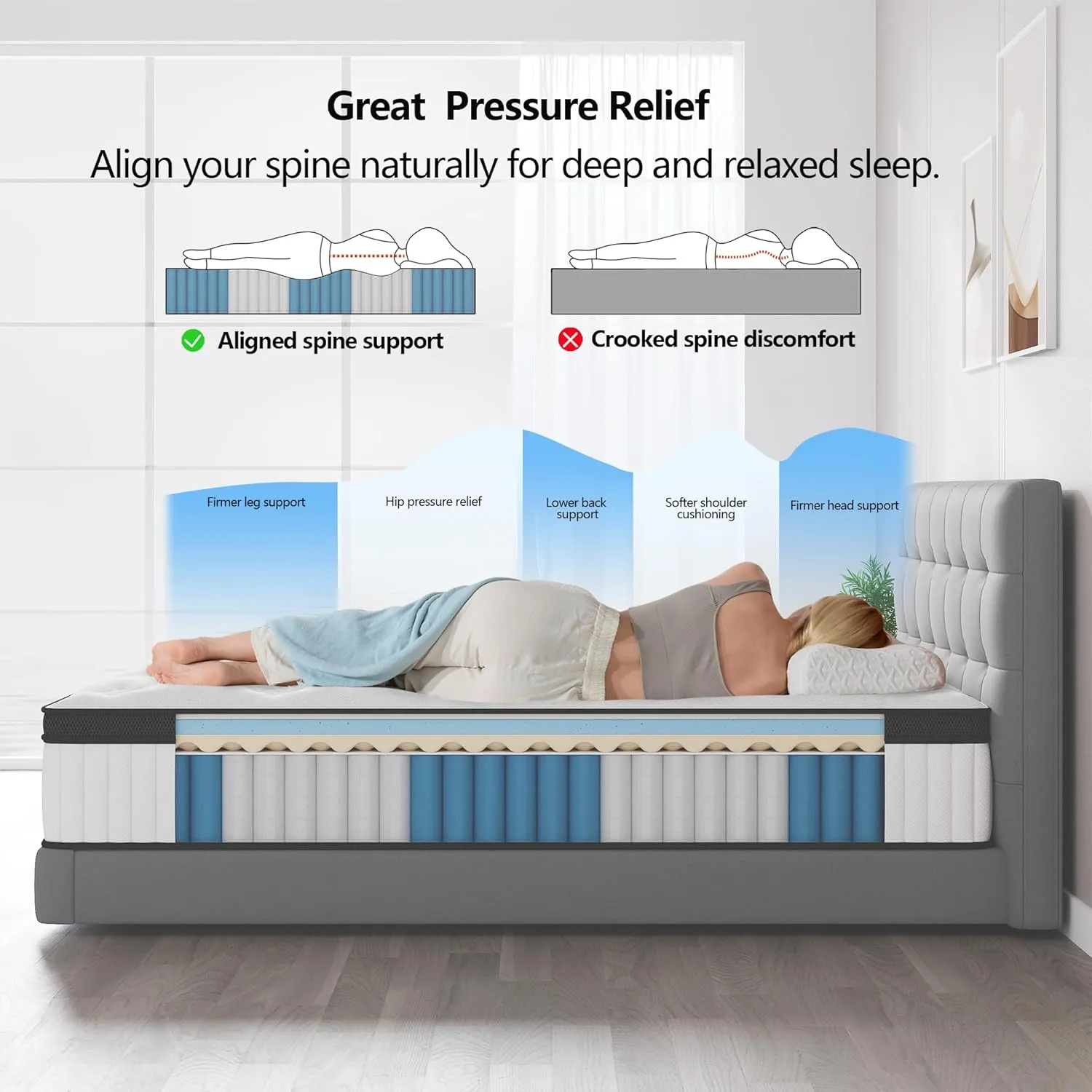 King Mattress, 12 Inch Hybrid Mattress in a Box, Memory Foam and Pocket Springs, Fiberglass Free, Soft and Breathable, Medium Firm Feel