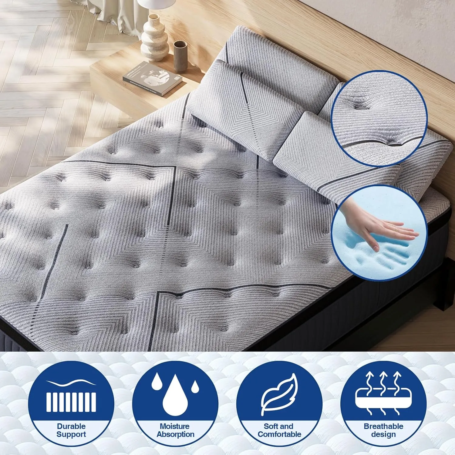 King Mattress, 14Inch Medium King Hybrid Mattress,Cooling Gel Memory Foam & 7-Zone Individual Pocket Springs, King Size in Box for Supportive & Pressure Relief,76 x 80
