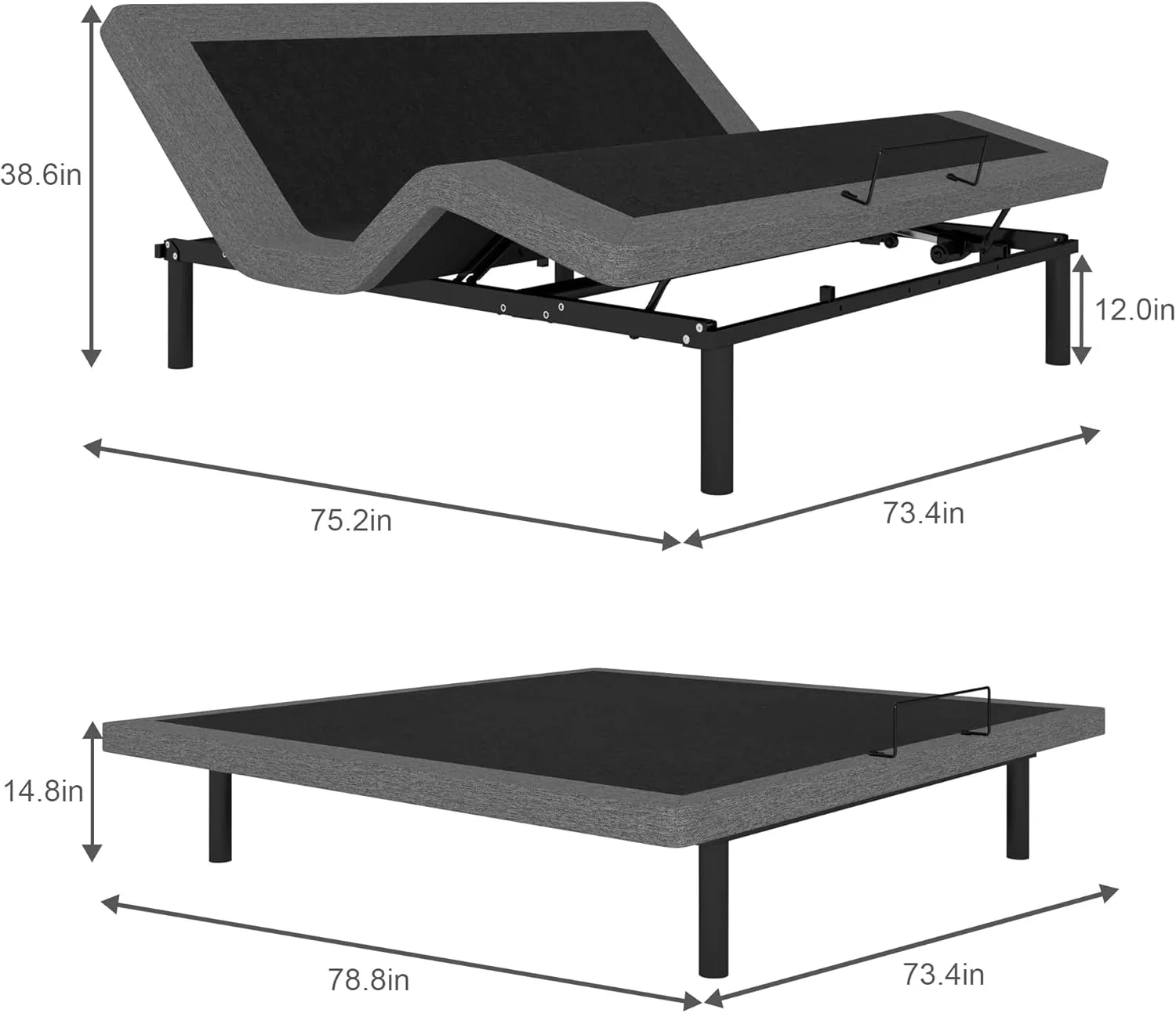 King Size Adjustable Bed Frame, Electric Bed Base, Wireless Remote Control, Whisper Quiet Durable Motor, Independent Head and Foot Incline, Padded Edge