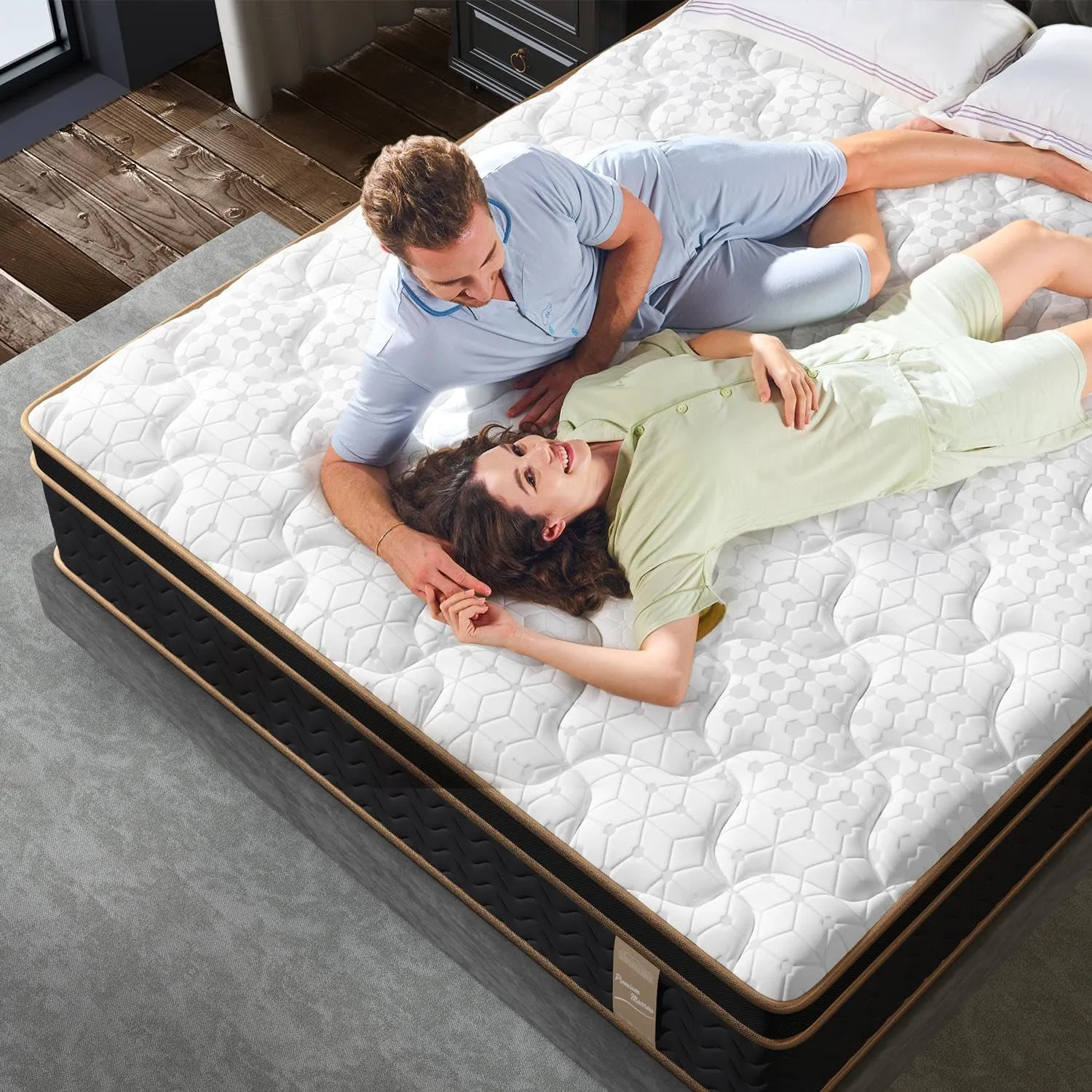 King Size Mattress 10 Inch | Hybrid Mattresses in a Box | Medium Firm Feel Memory Foam and Individual Pocket Springs | Fiberglass Free Bed | Breathable | CertiPUR-US | Upgrade (White Black, King)