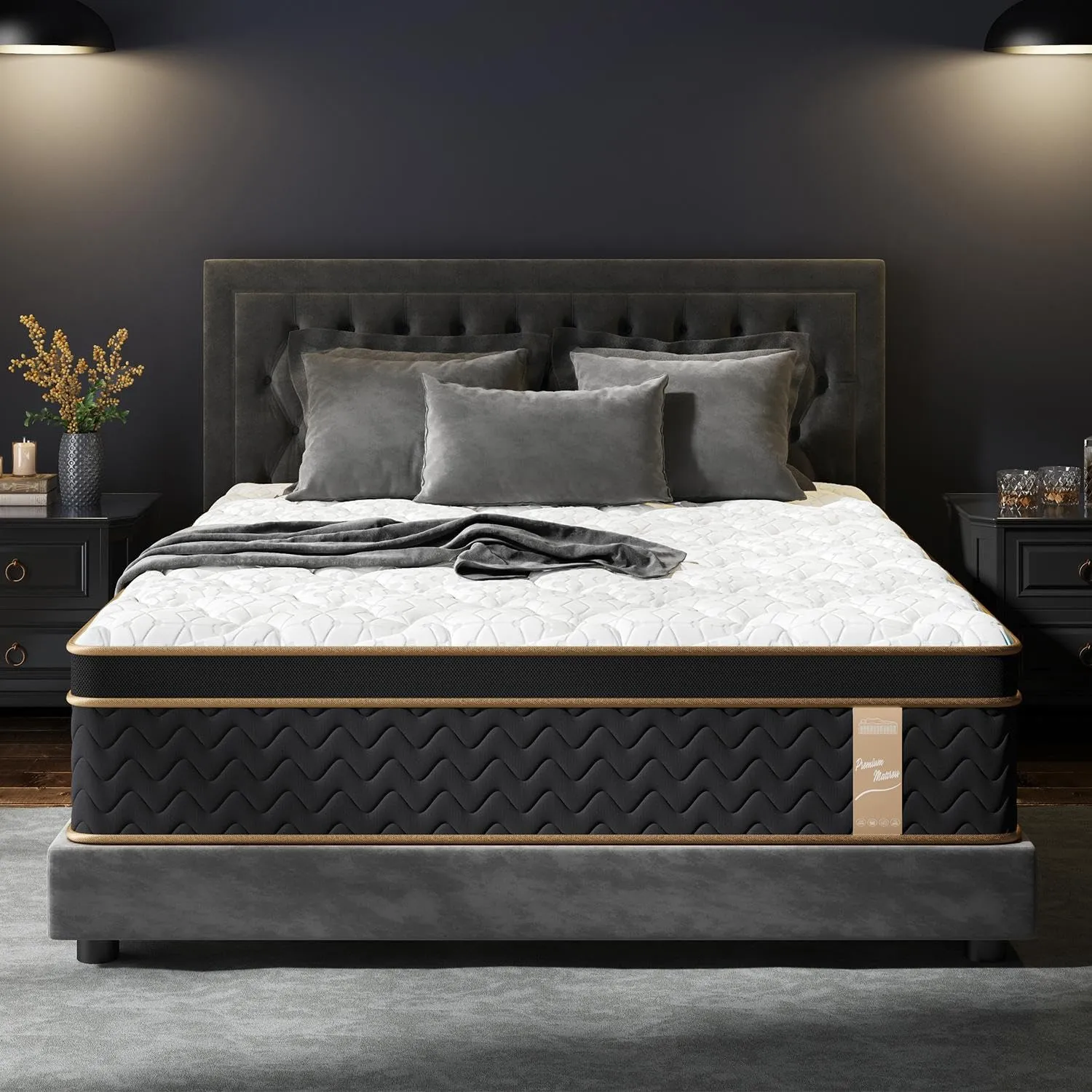 King Size Mattress 10 Inch | Hybrid Mattresses in a Box | Medium Firm Feel Memory Foam and Individual Pocket Springs | Fiberglass Free Bed | Breathable | CertiPUR-US | Upgrade (White Black, King)