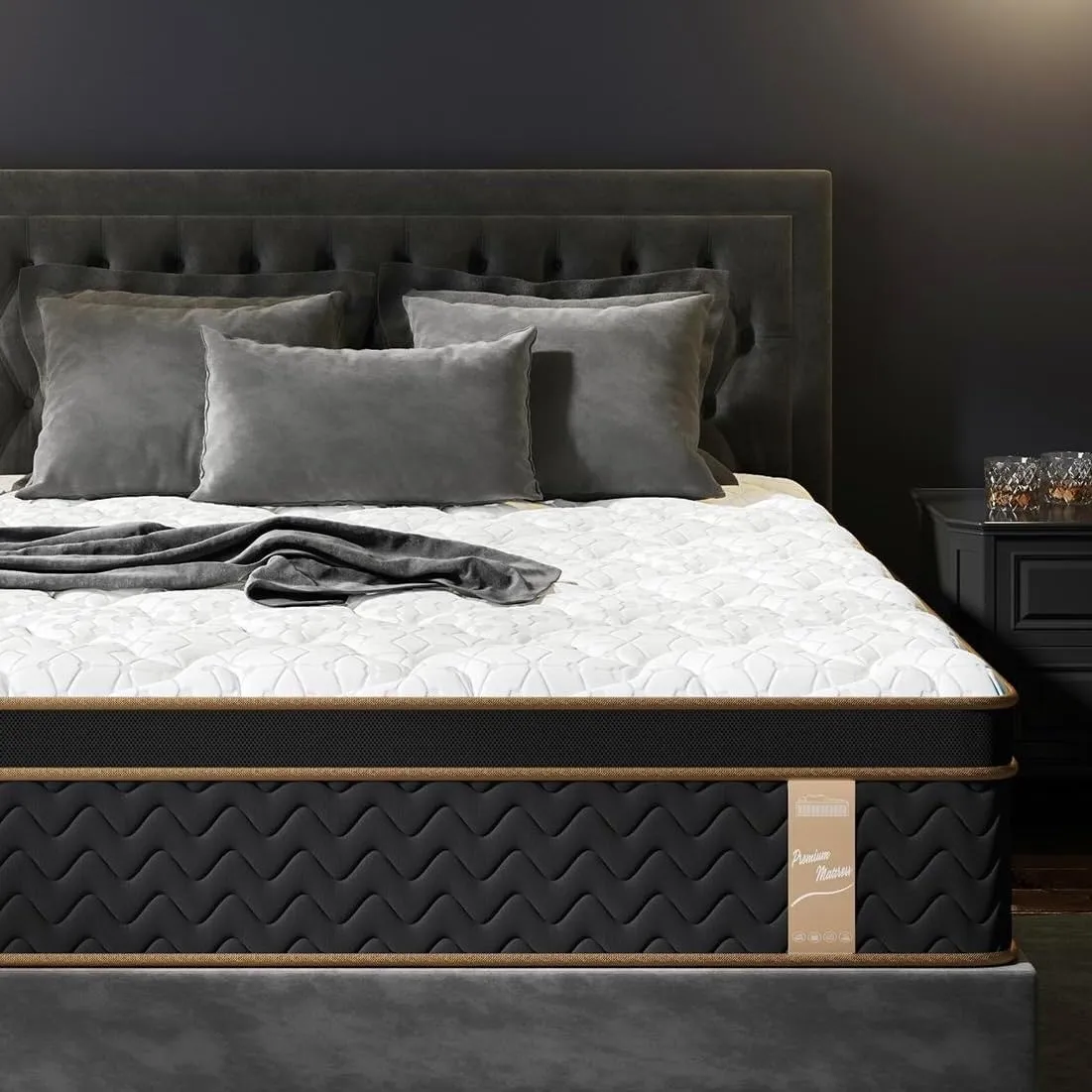 King Size Mattress 10 Inch | Hybrid Mattresses in a Box | Medium Firm Feel Memory Foam and Individual Pocket Springs | Fiberglass Free Bed | Breathable | CertiPUR-US | Upgrade (White Black, King)