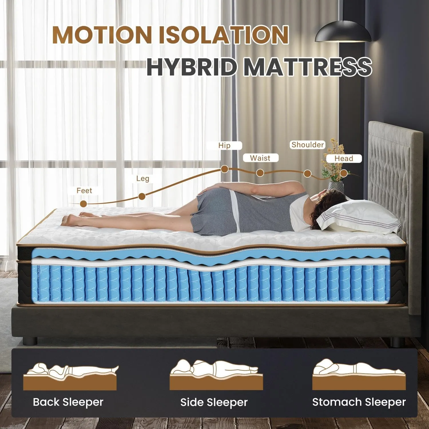 King Size Mattress 10 Inch | Hybrid Mattresses in a Box | Medium Firm Feel Memory Foam and Individual Pocket Springs | Fiberglass Free Bed | Breathable | CertiPUR-US | Upgrade (White Black, King)
