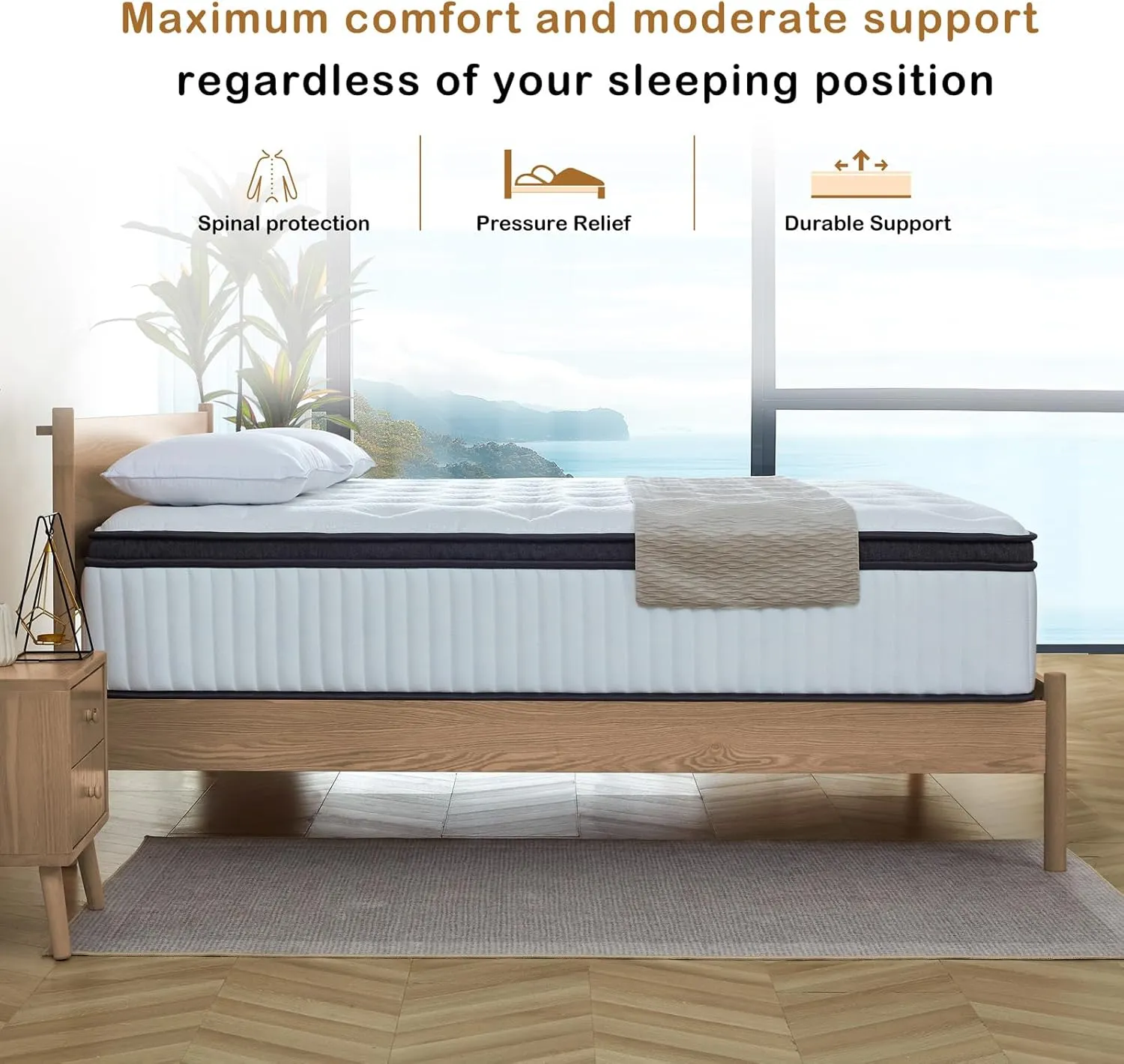 King Size Mattress, 12 Inch Innerspring Hybrid Mattress in a Box with Gel Memory Foam, Individually Wrapped Encased Coil Pocket Spring Mattresses, Pressure Relief, Medium Firm, 76"*80"*12"