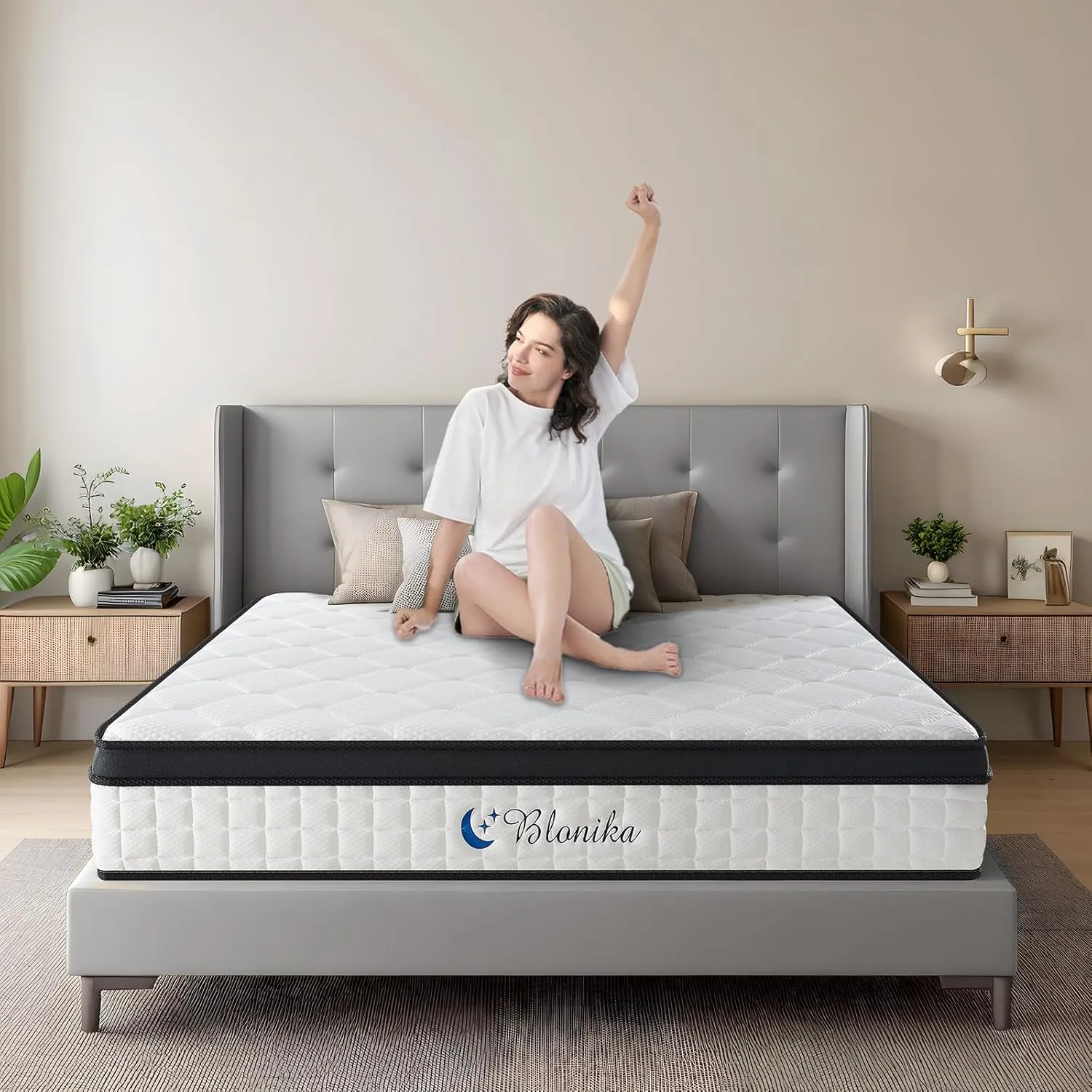 King Size Mattress, 12 Inch King Mattress in a Box, Medium Firm with Memory Foam and Pocket Springs, Strong Edge Support, Pressure Relief